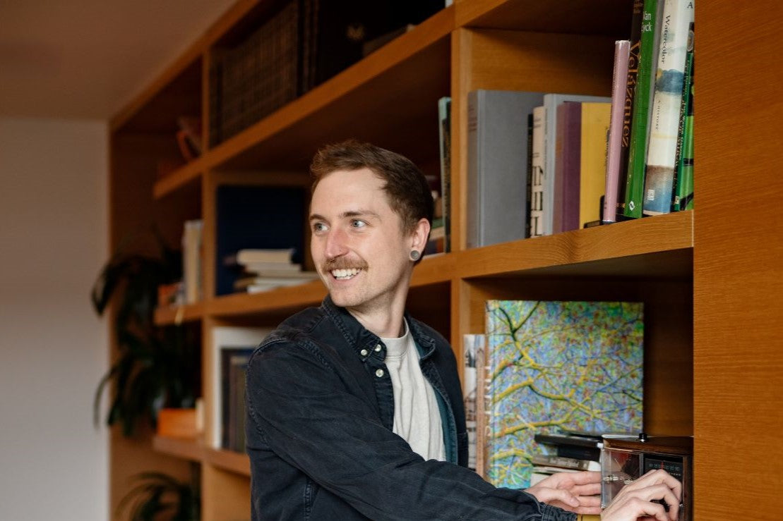 Designer Tyler in the library