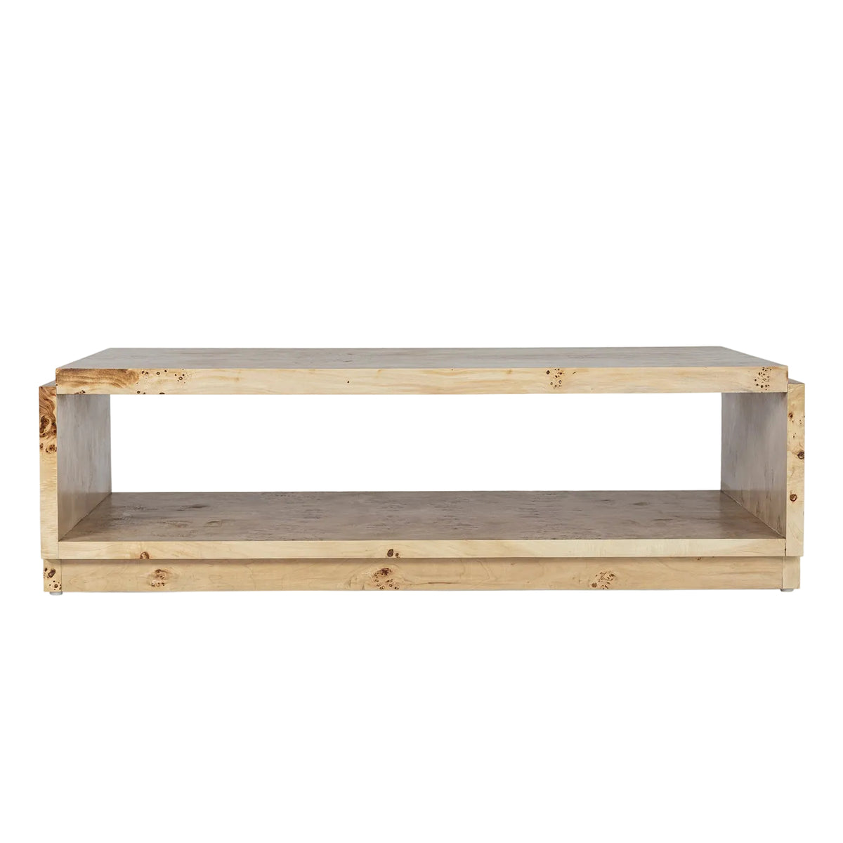 Rectangular light burl wooden coffee table on a white background