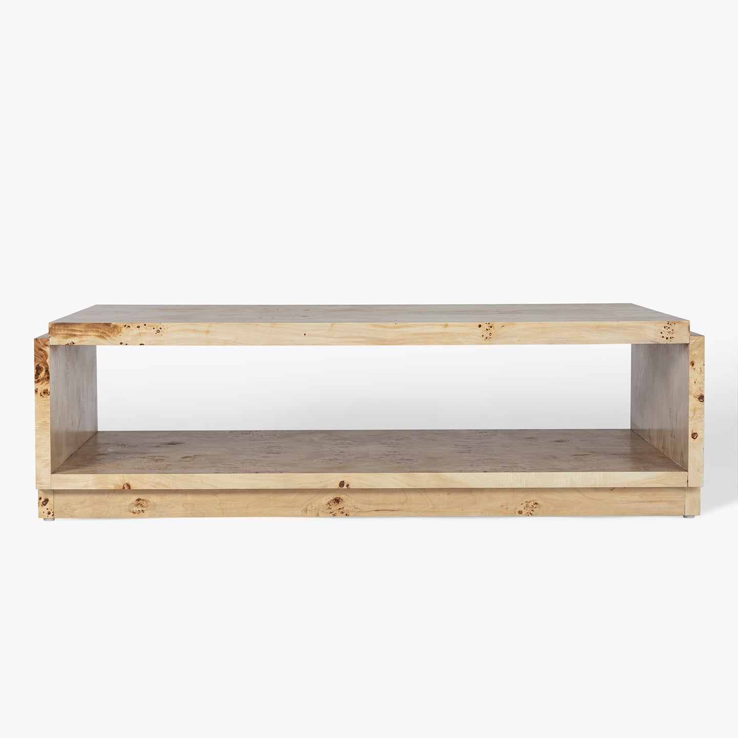 Rectangular light burl wooden coffee table on a white background