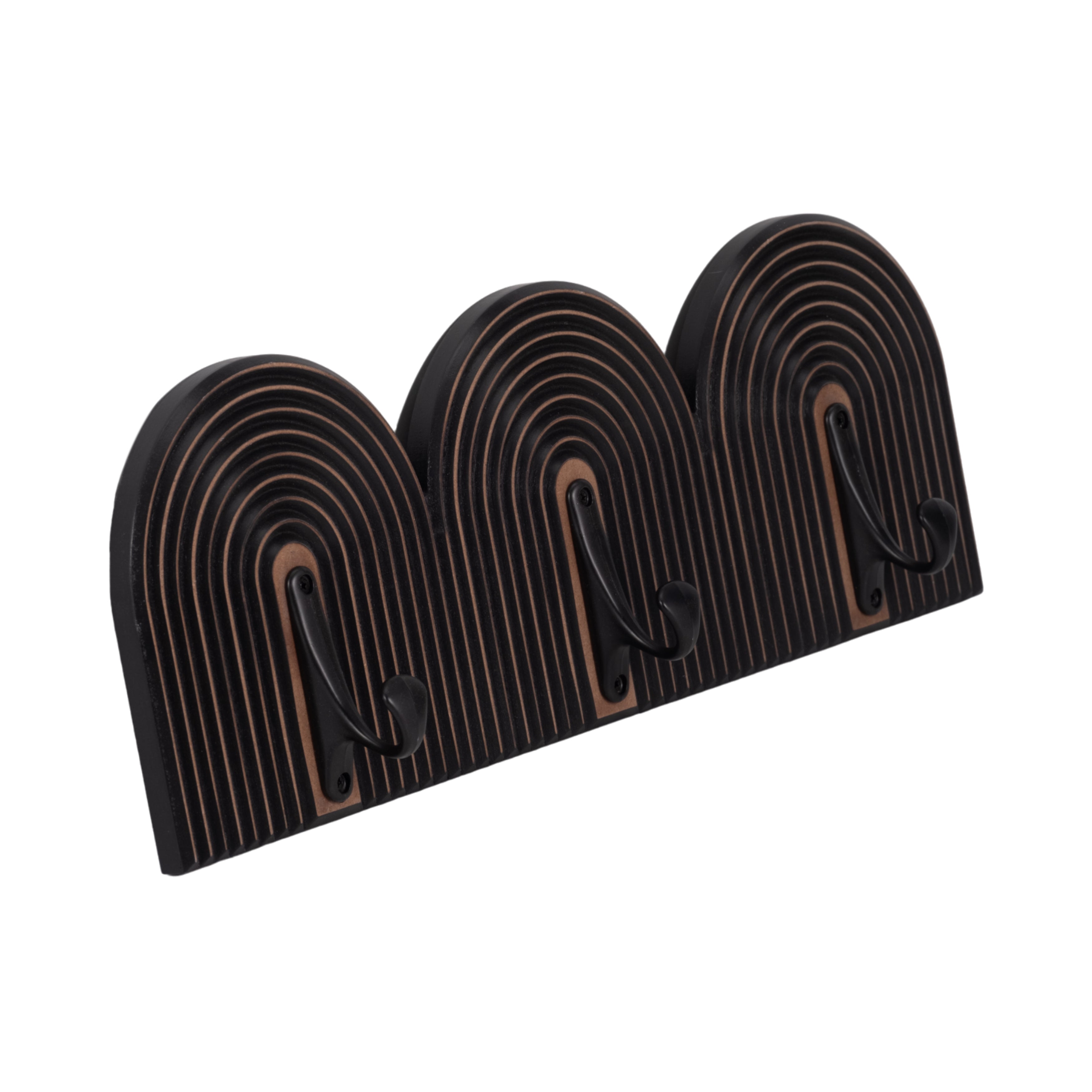 Decorative black and bronze wall hook set on a white background