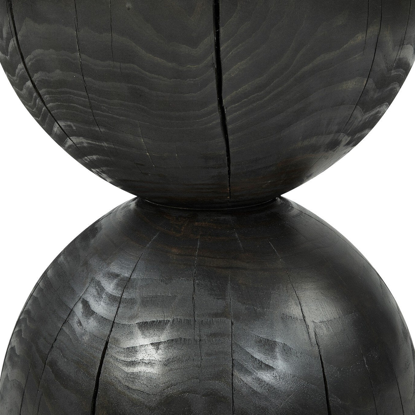 black wood spherical end table on a white background