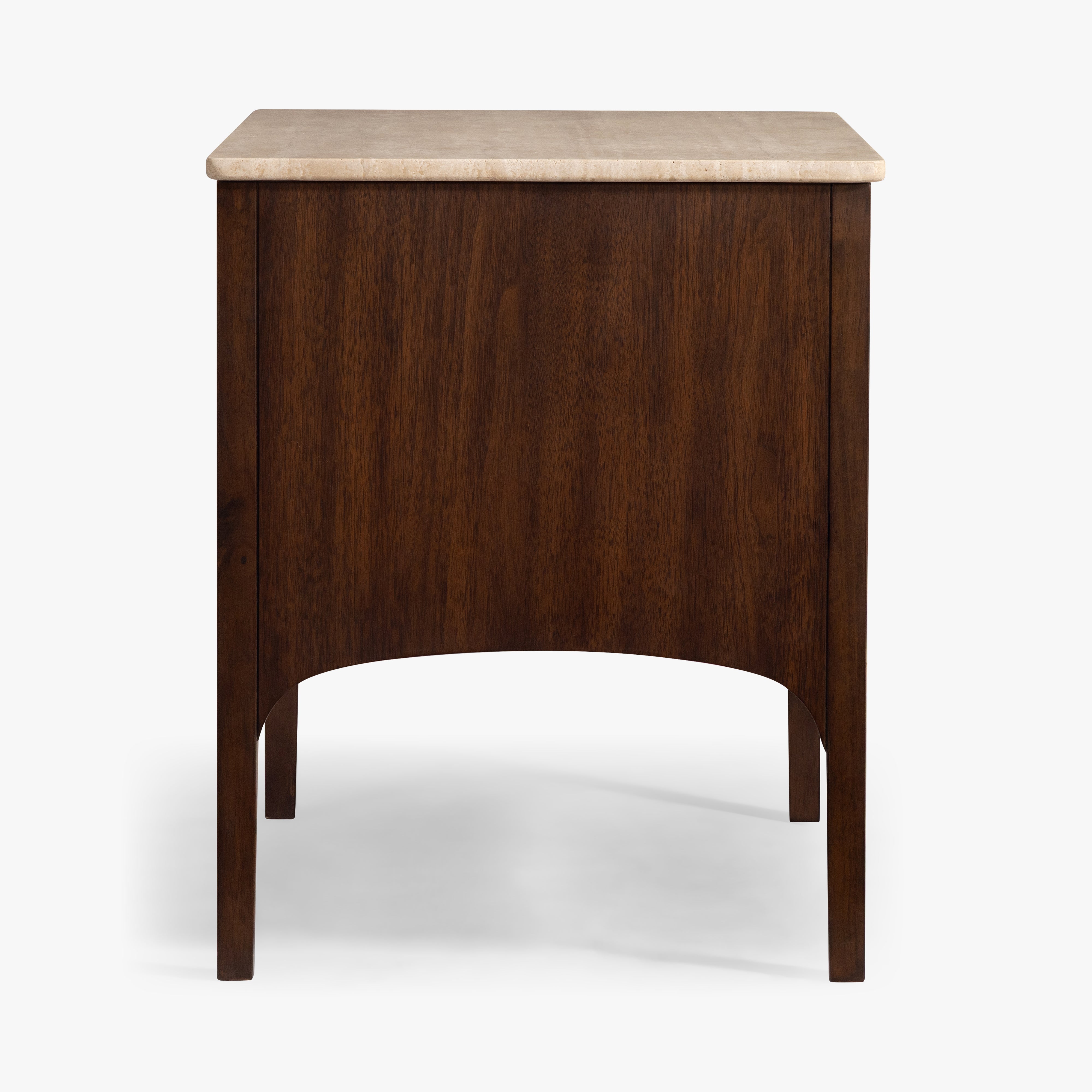 Wooden side table with marble top on a white background