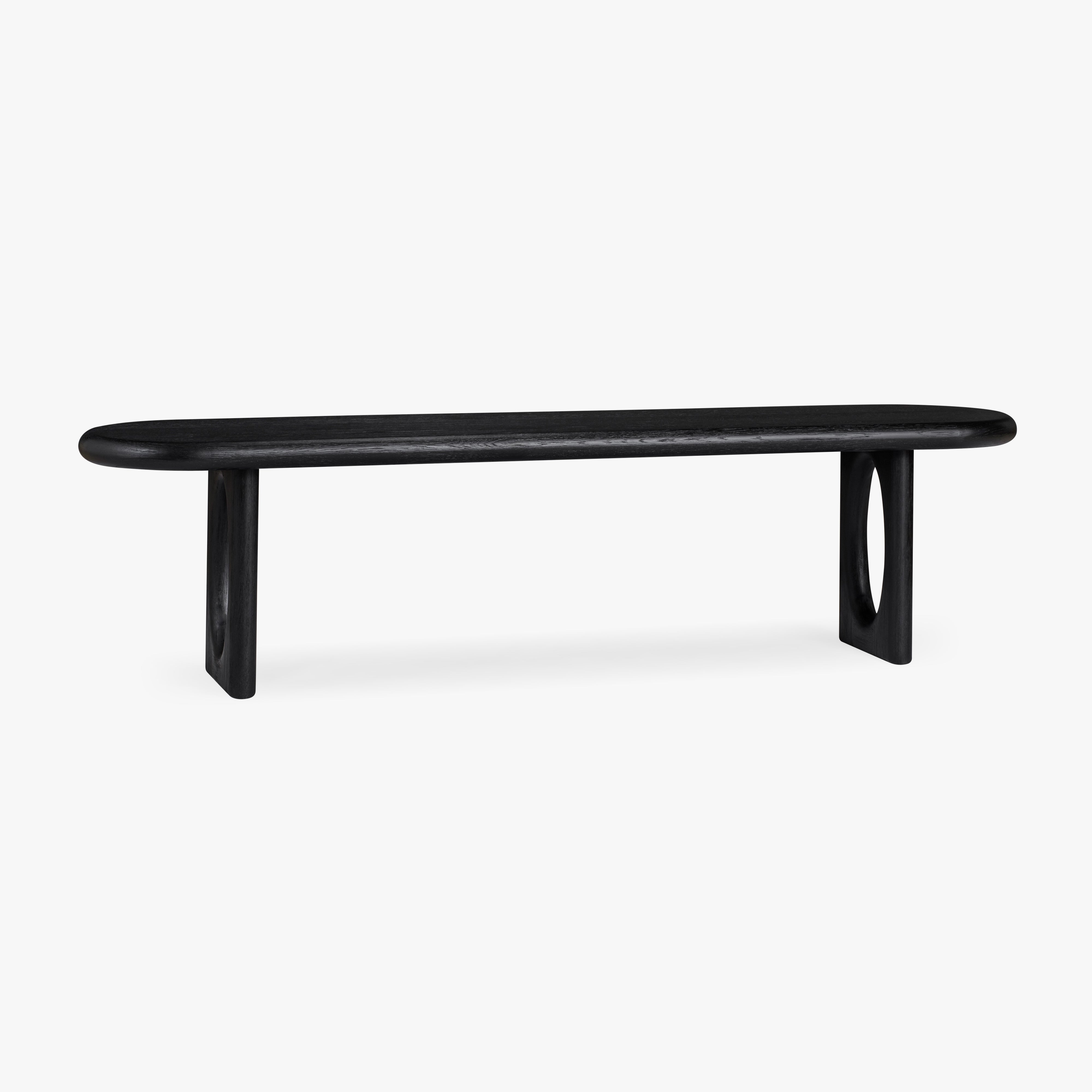 Black oval dining bench on a white background