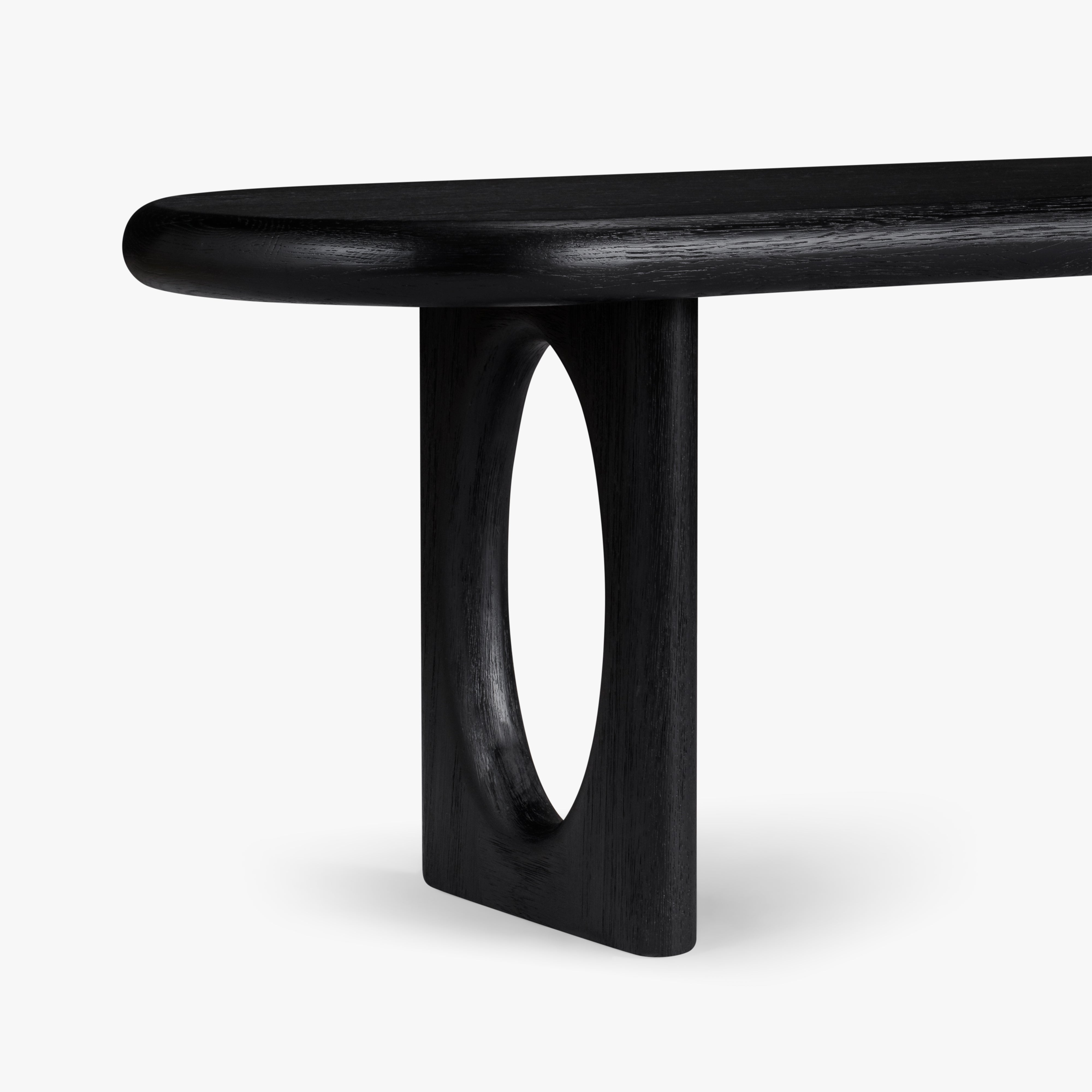 Black wooden bench with a minimalist design on a white background