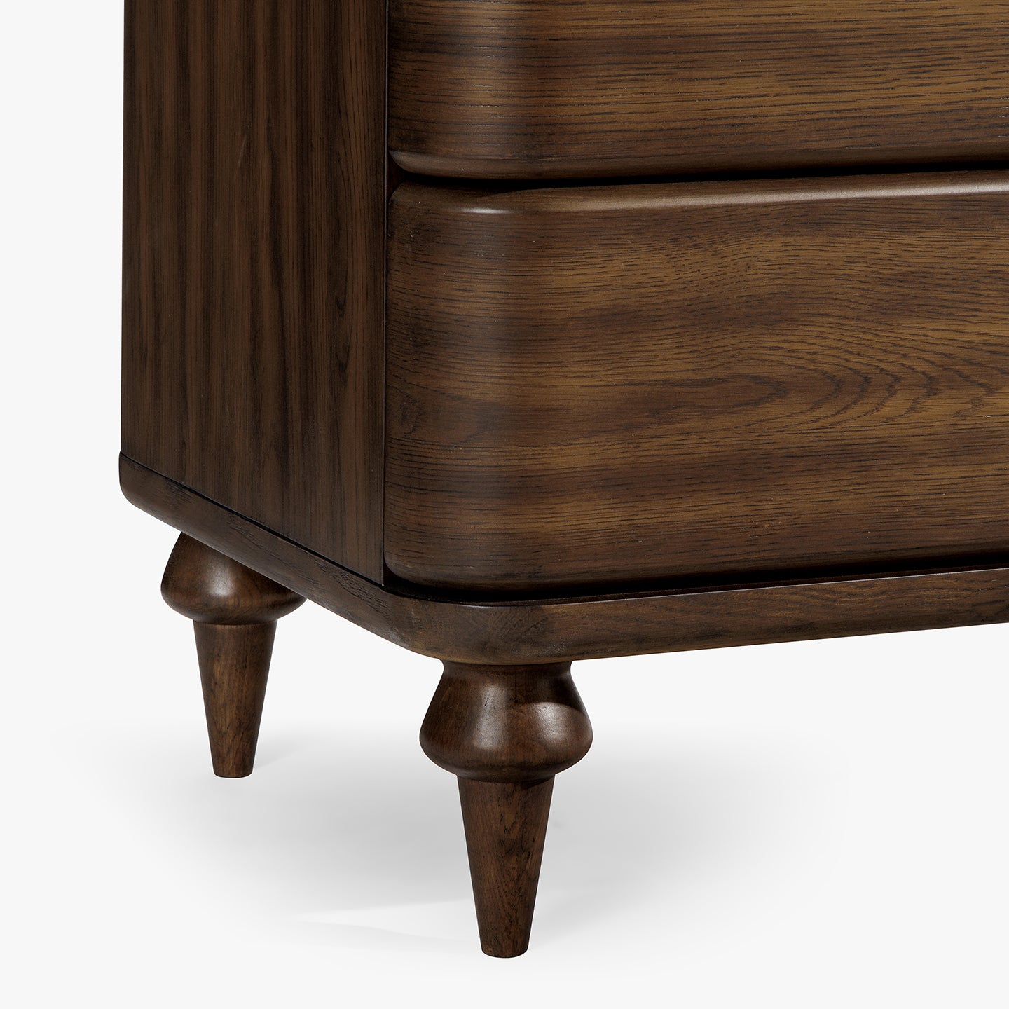 Close-up of a wooden nightsrand with a white background