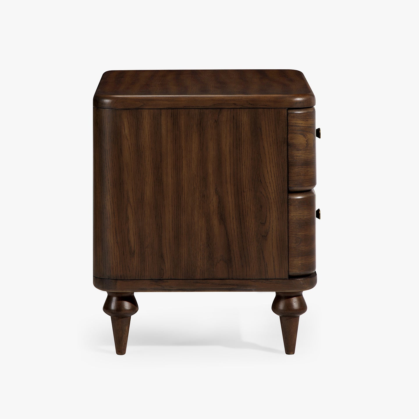 Wooden nightstand with a single drawer on a white background