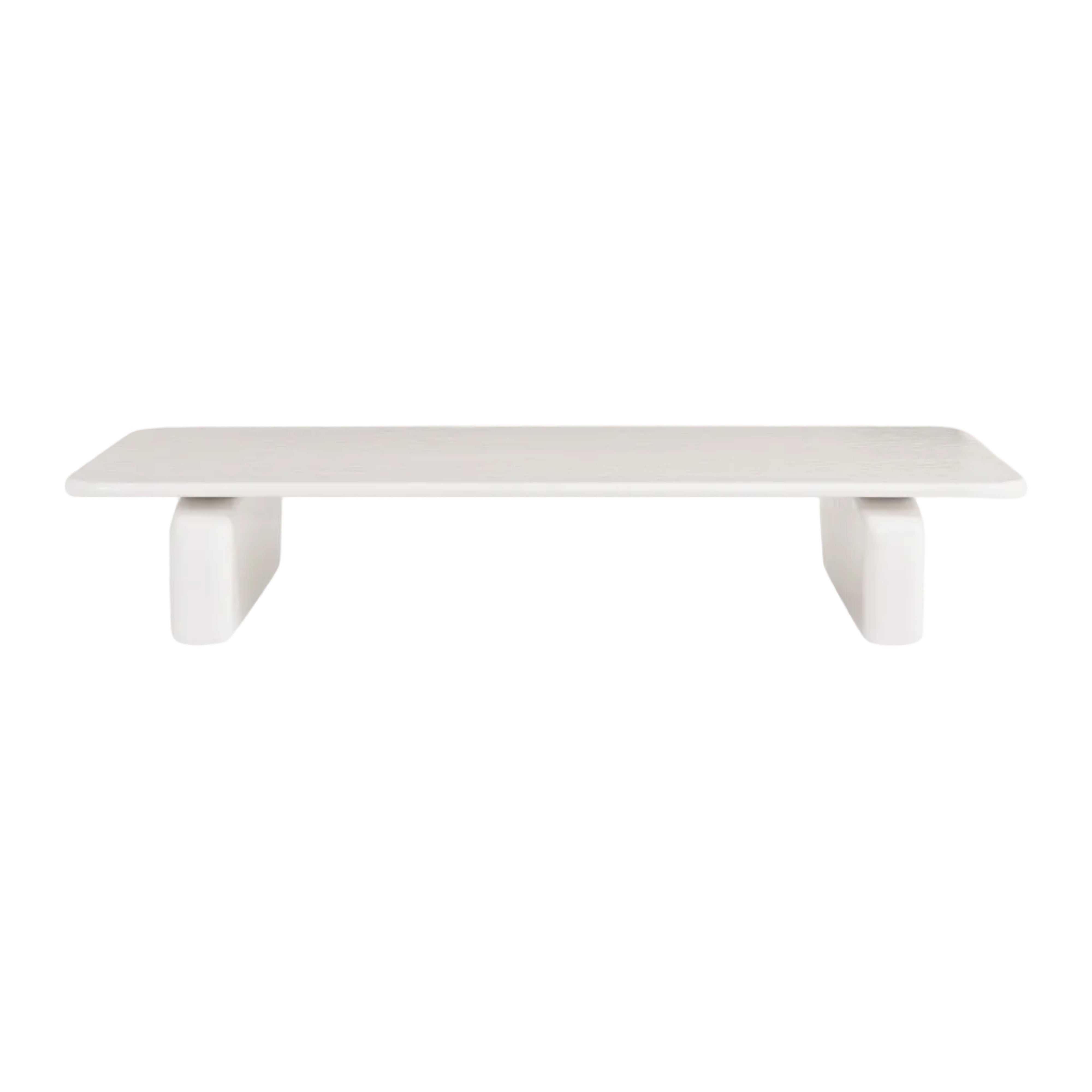 Rectangular white concrete coffee table on a white background