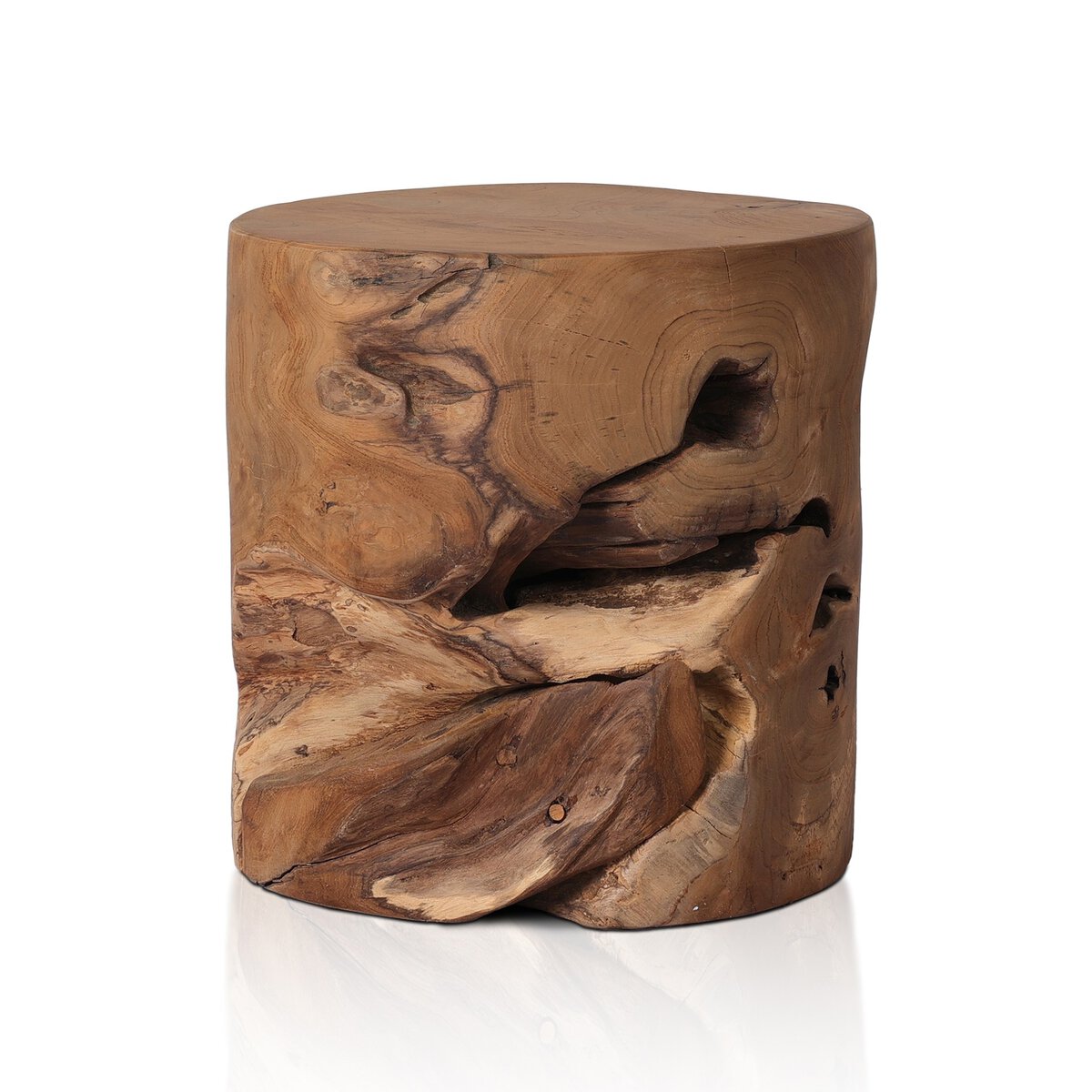 Wooden stool with natural grain and texture on a white background