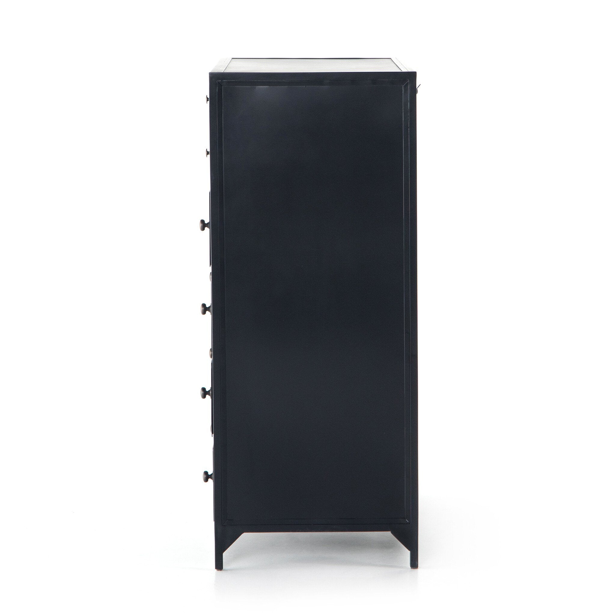Black metal cabinet on a white background