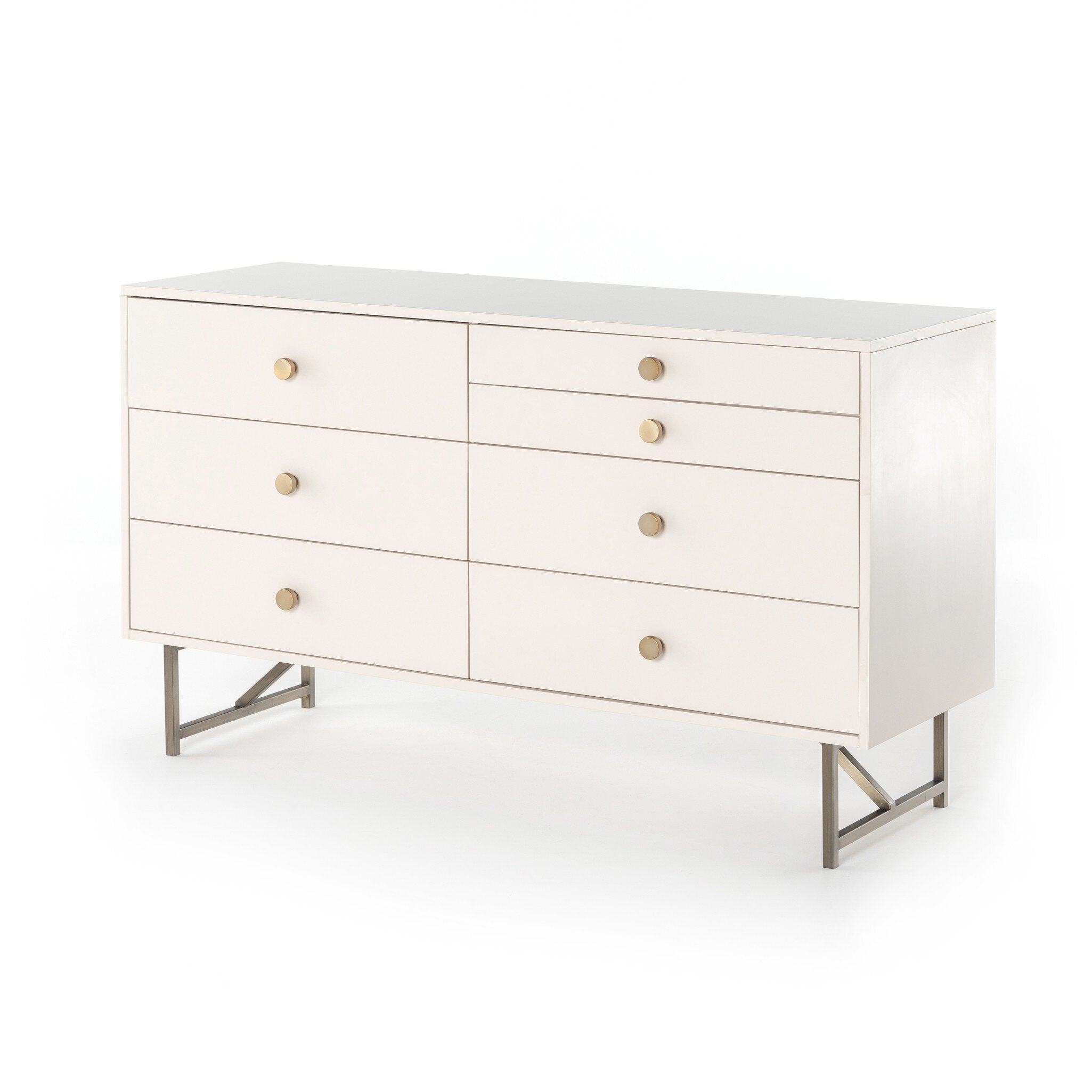 Luxury off-white dresser featuring velvet-lined drawers for jewelry and accessories