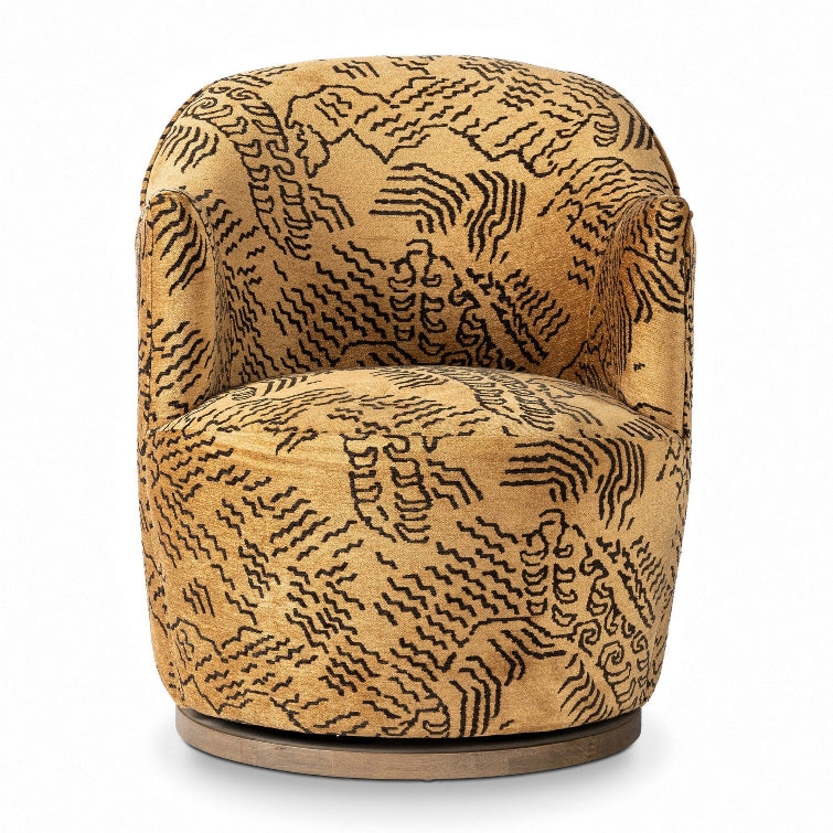 Patterned armchair with a brown and black design on a white background