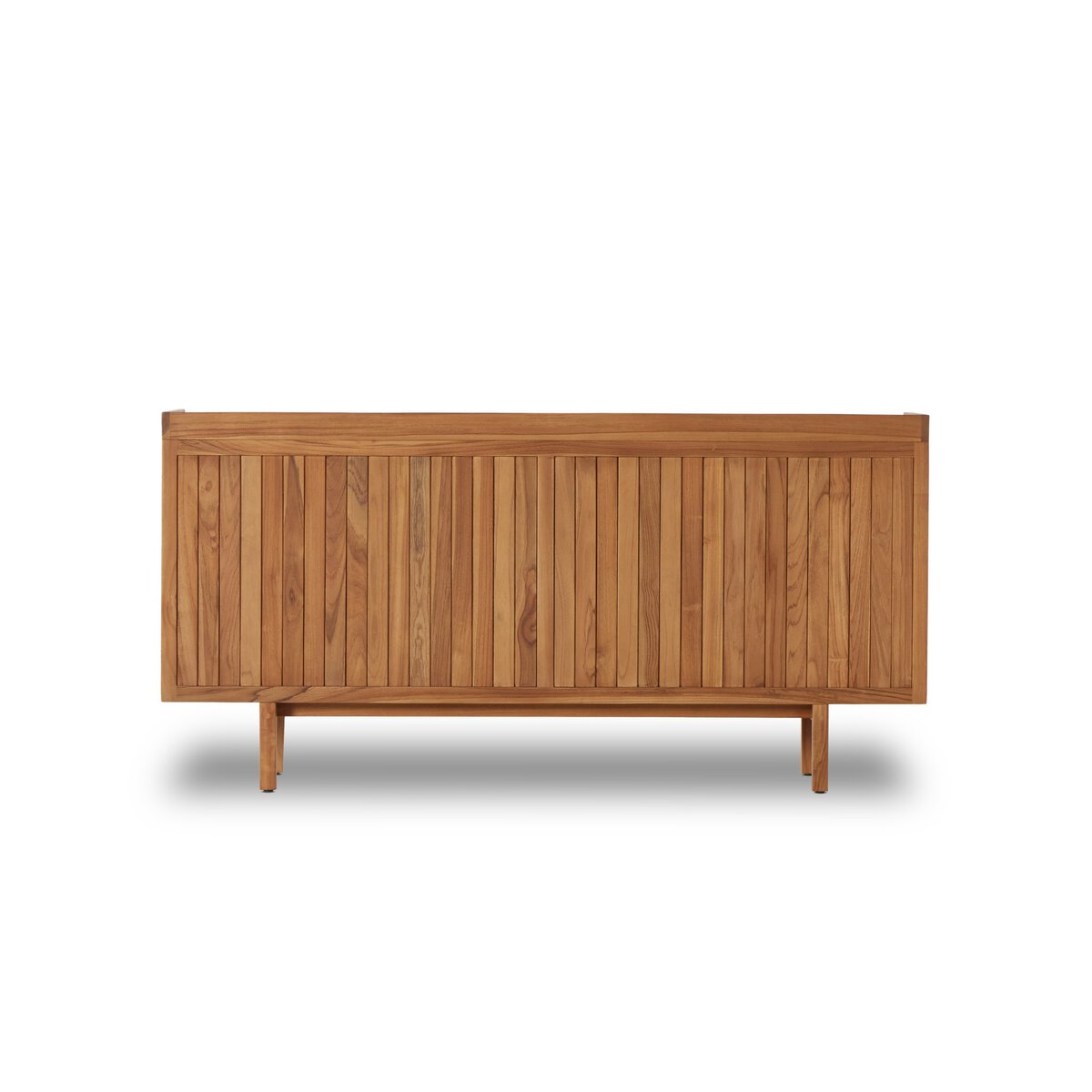Wooden sideboard with a slatted design on a white background