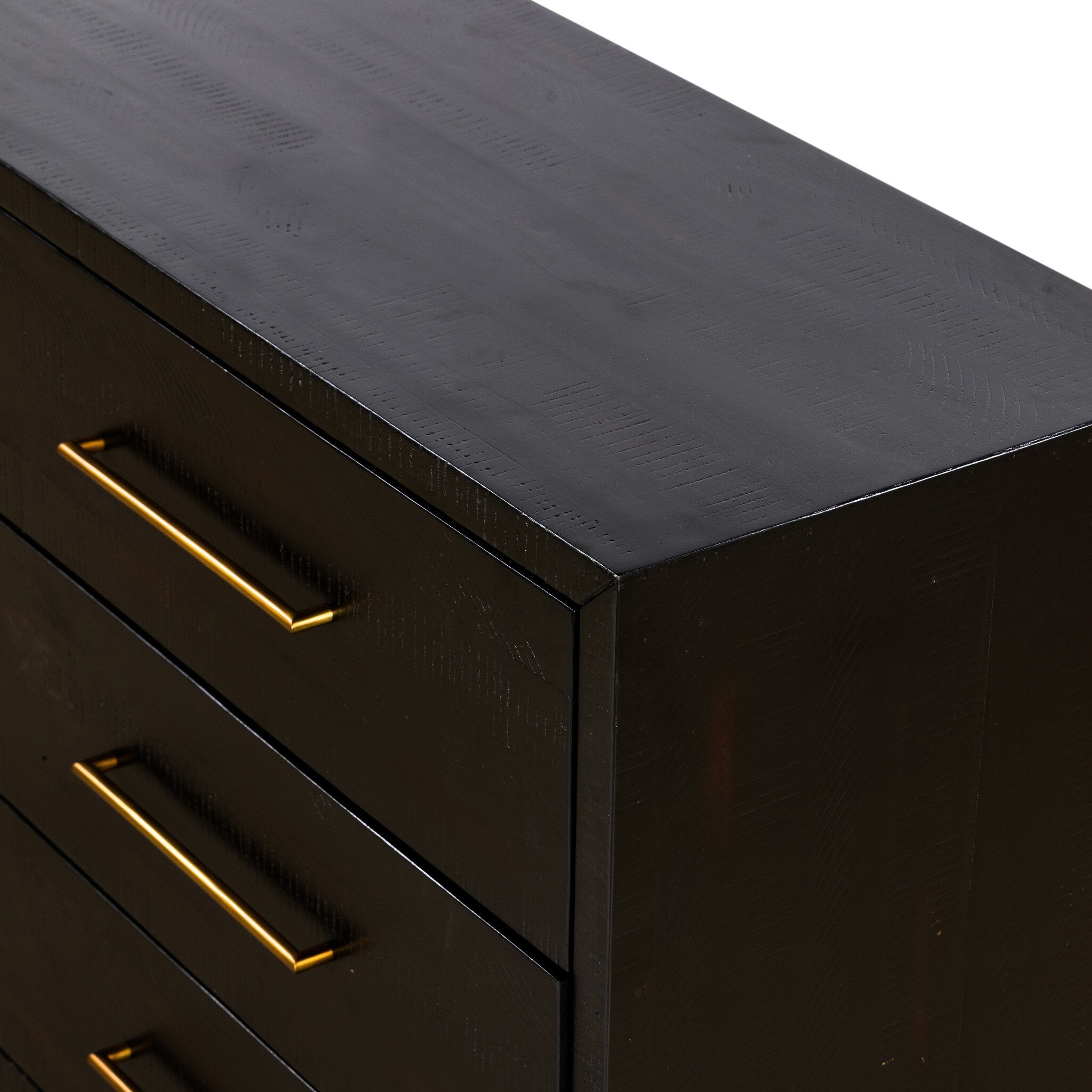Black rectangular dresser with gold handles