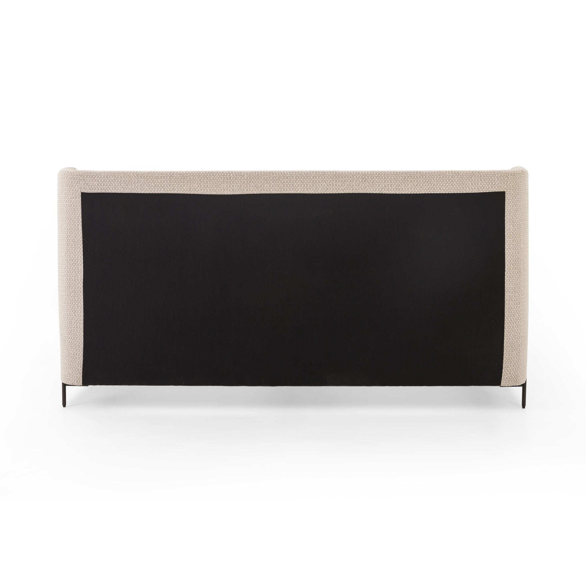 Back view of beige bed frame on a white background