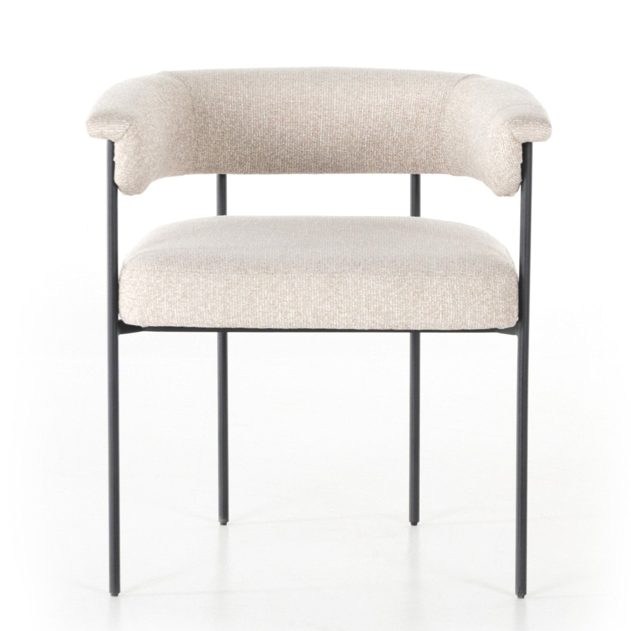Beige chair with black metal legs on a white background