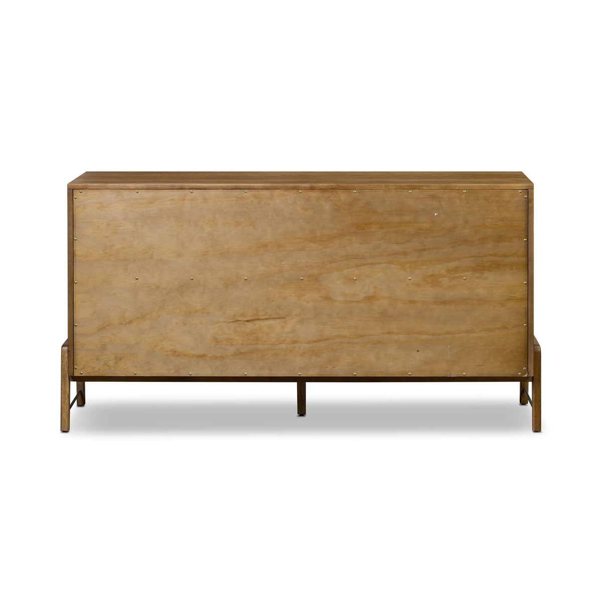 Wooden dresser with metal legs on a white background