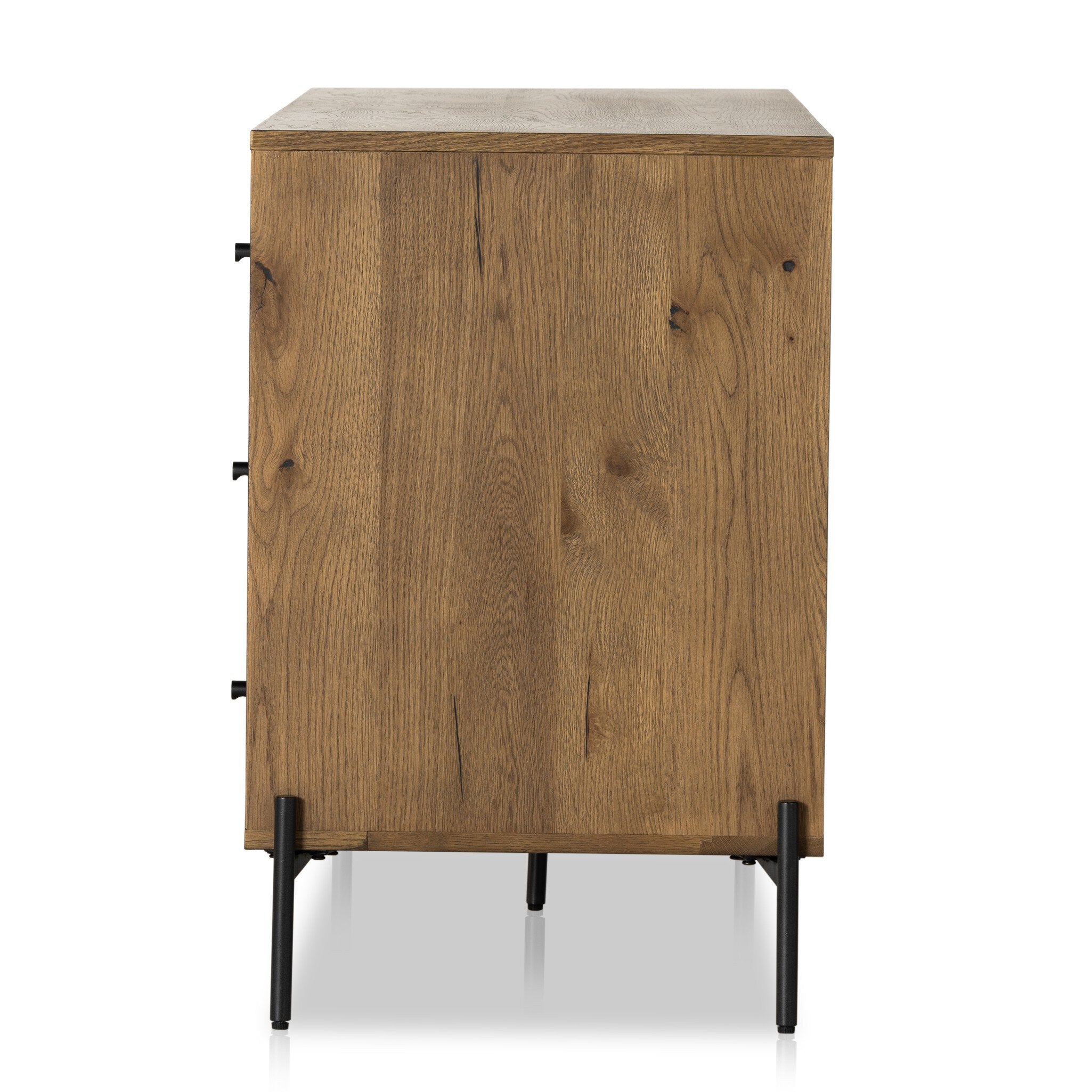 Wooden cabinet with black legs on a white background