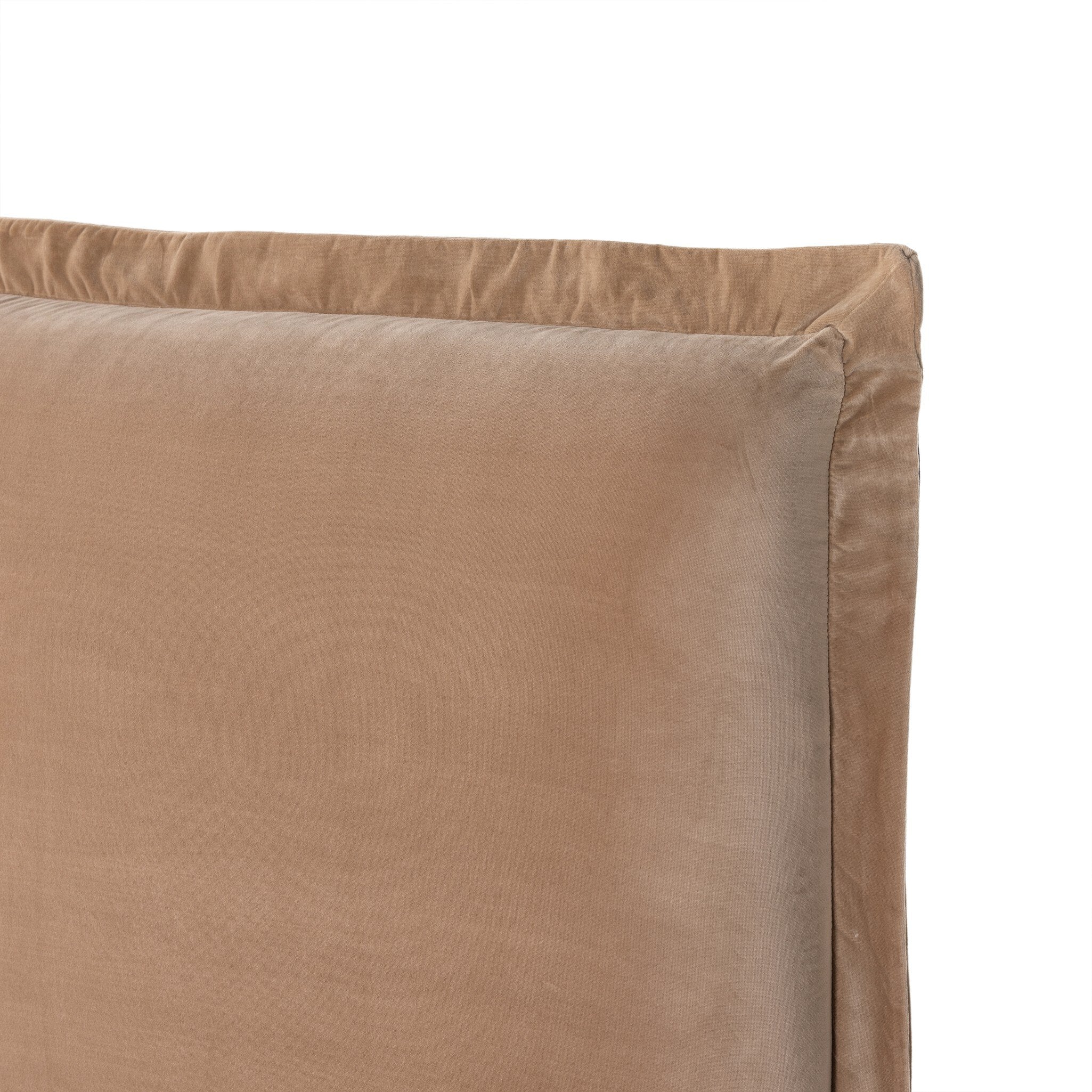 Brown velvet upholstered headboard on a white background