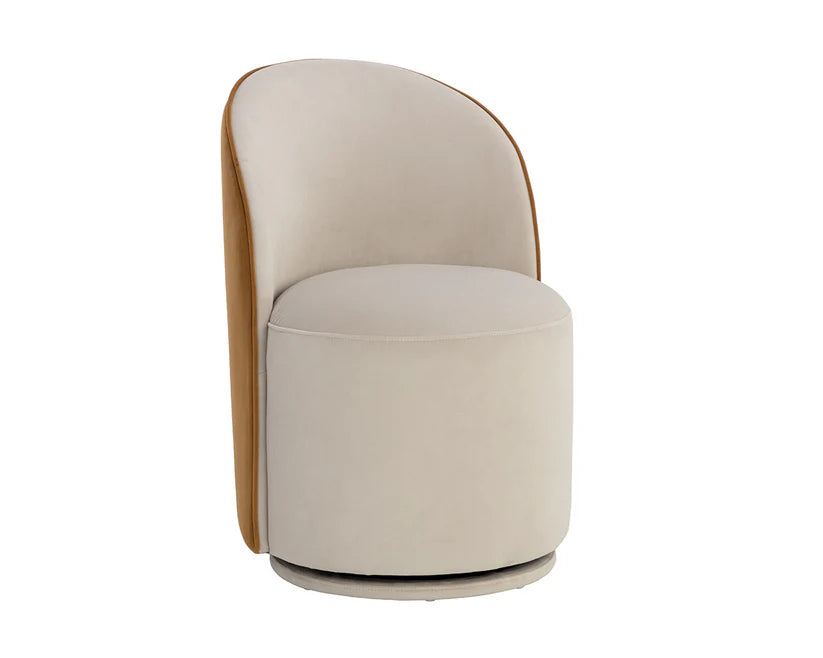 Beige chair with wooden armrests on a white background