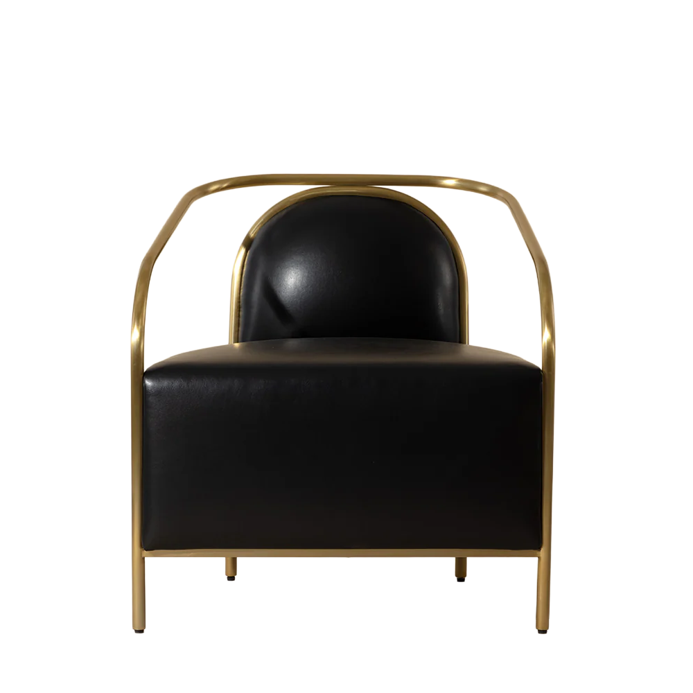 Black chair with gold frame on a white background