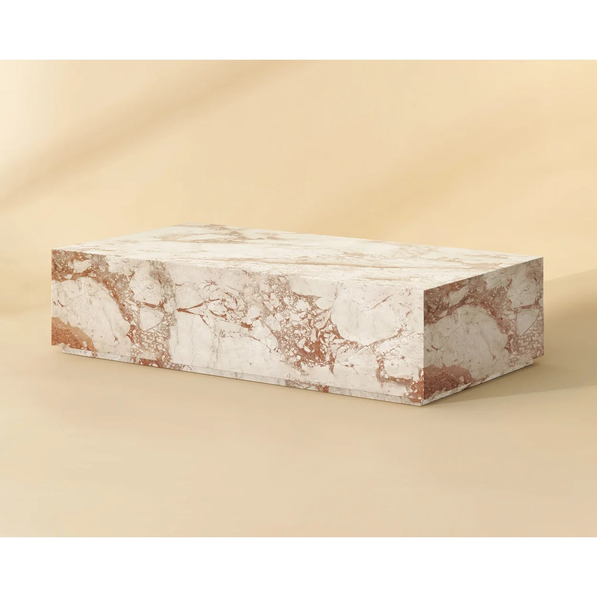 A rectangular marble-patterned box with a white and beige base and brown veining, displayed on a matching beige background.