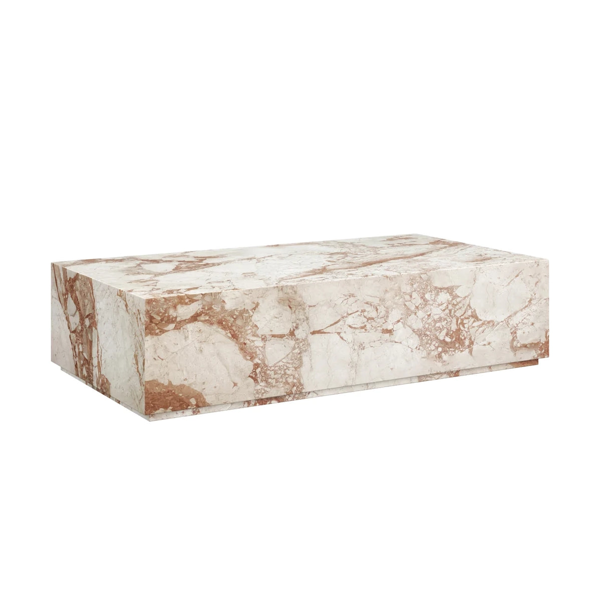Marble-patterned rectangular coffee table on a white background