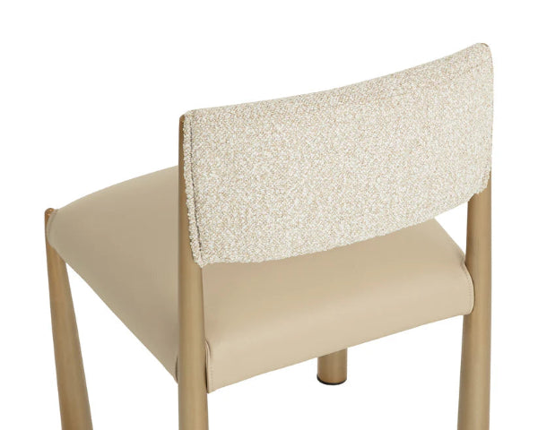 Beige chair with a textured backrest on a white background