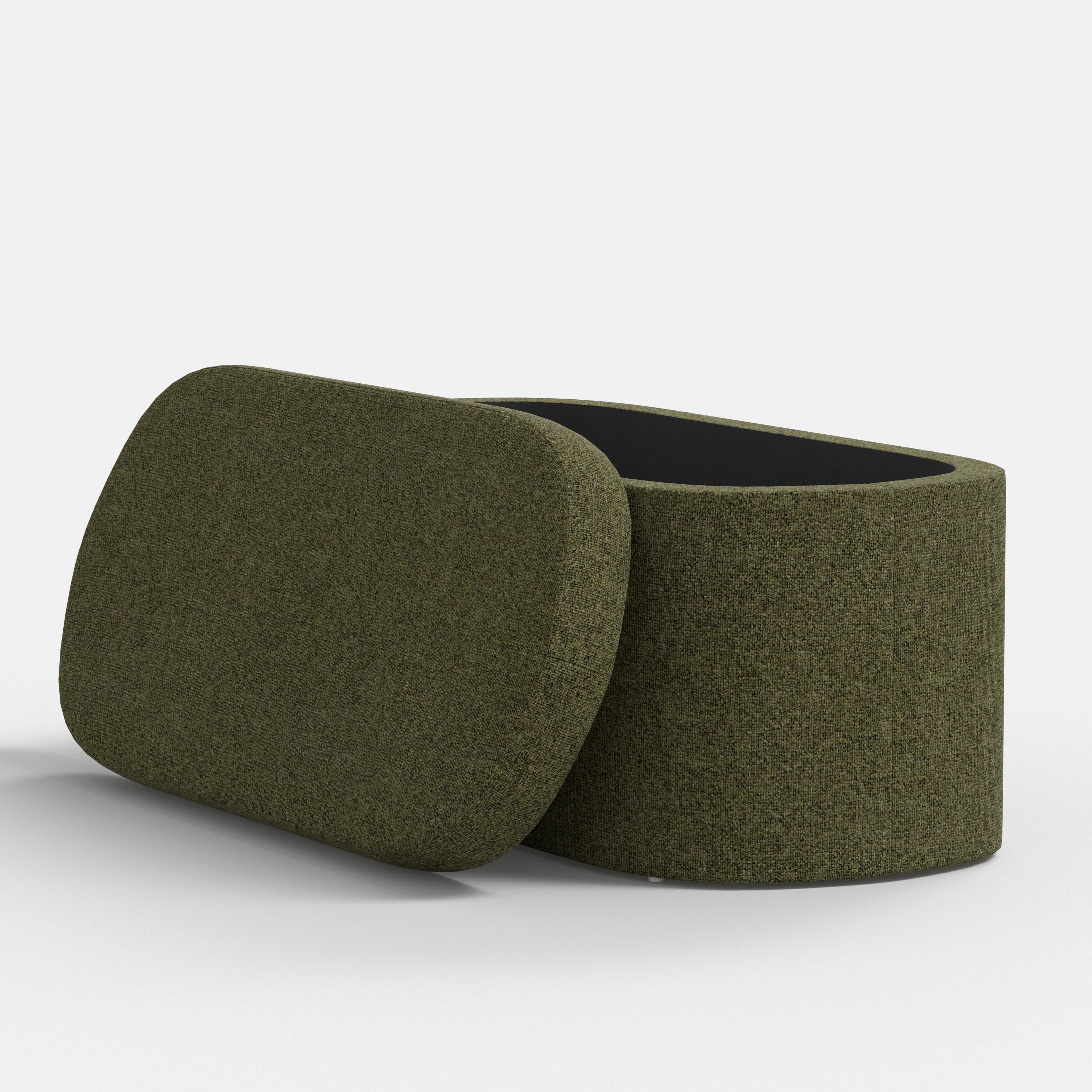 Green textured storage bin on a white background