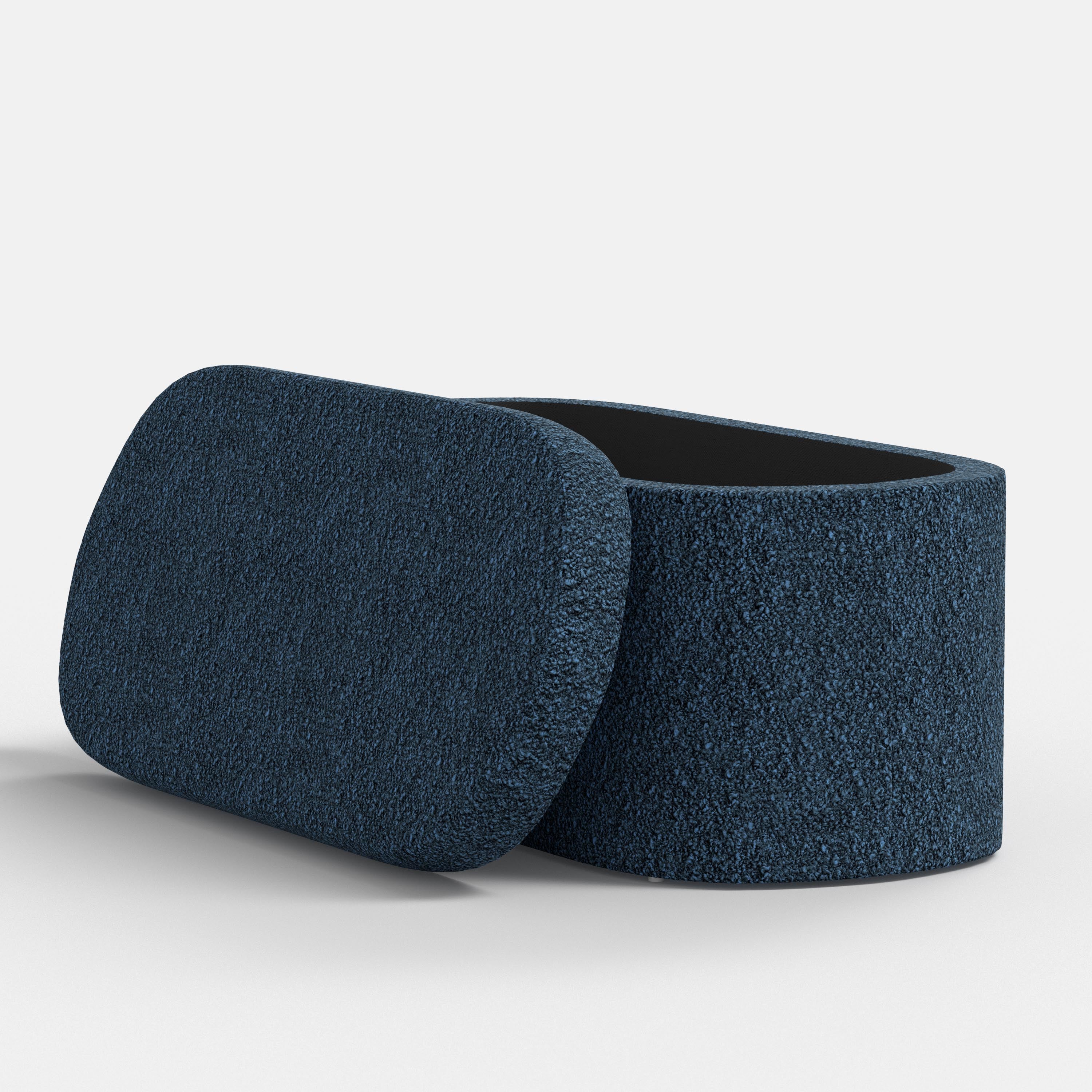 Blue textured storage bin on a white background