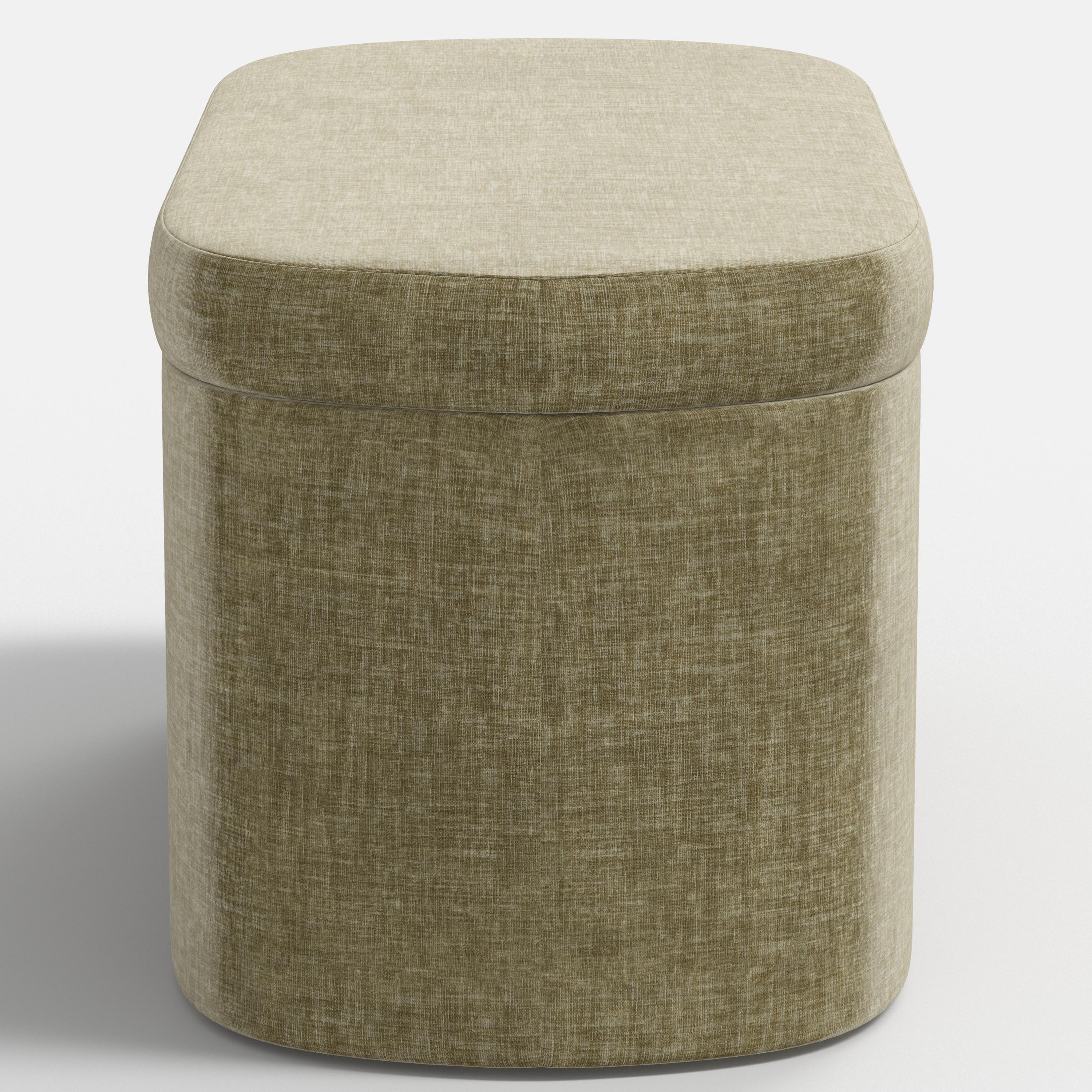 Textured storage bench with a beige top on a white background