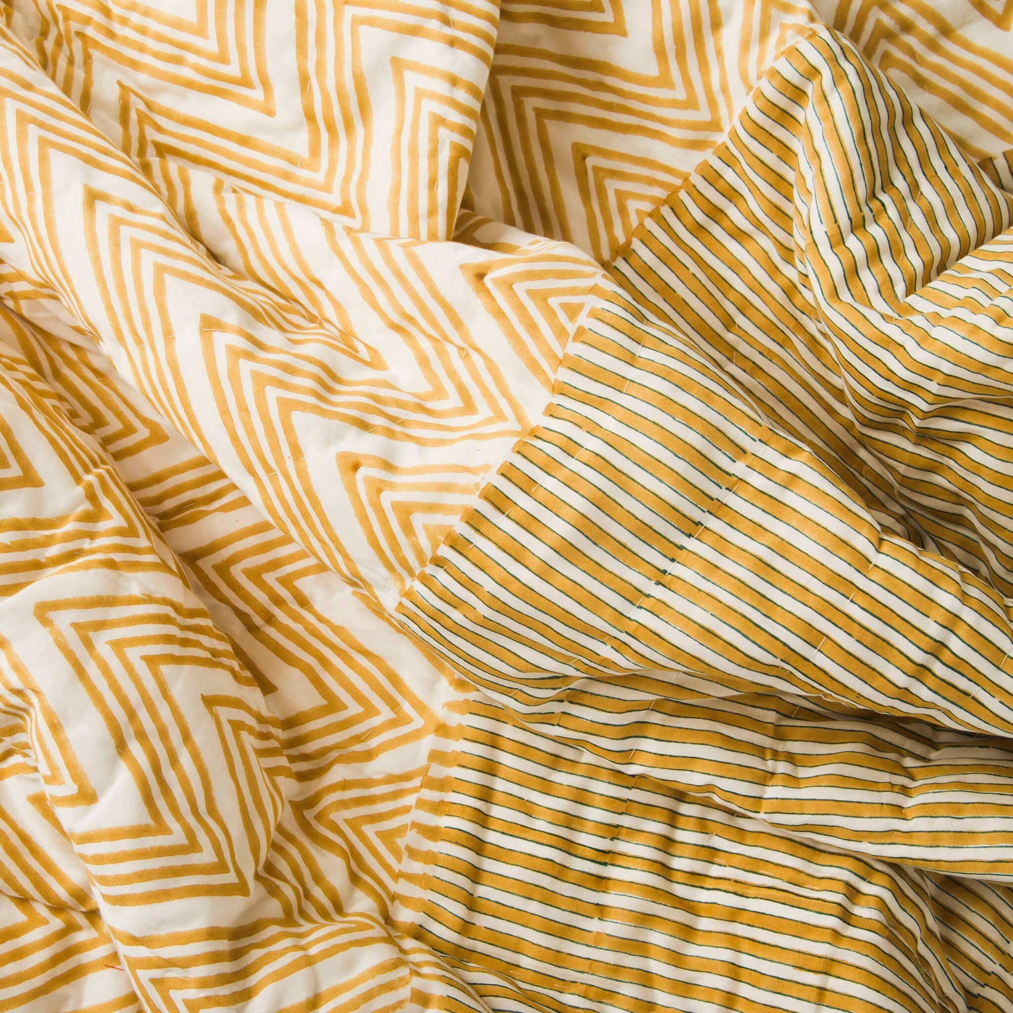 Close-up of yellow and white striped fabric