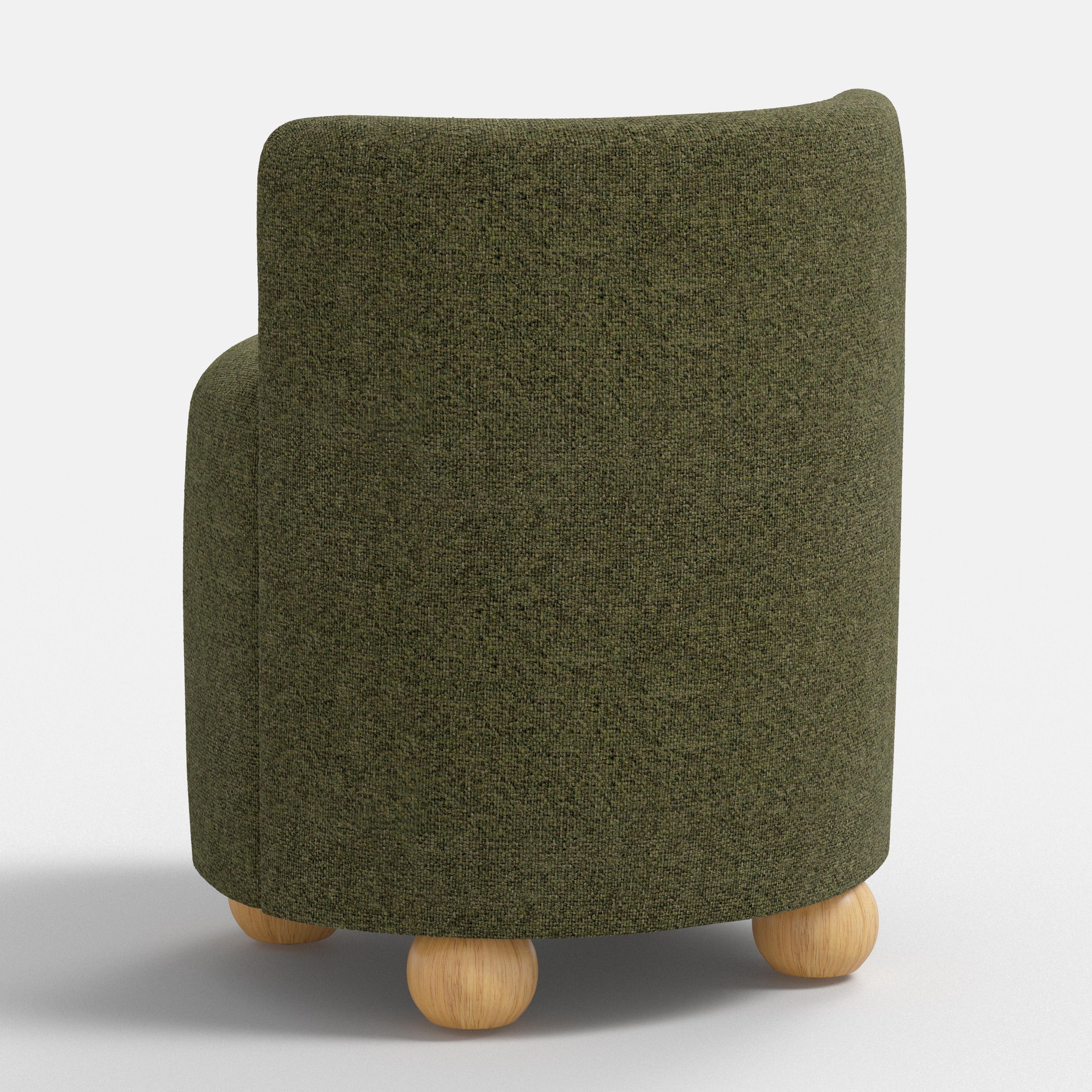 Green upholstered chair with wooden legs on a white background