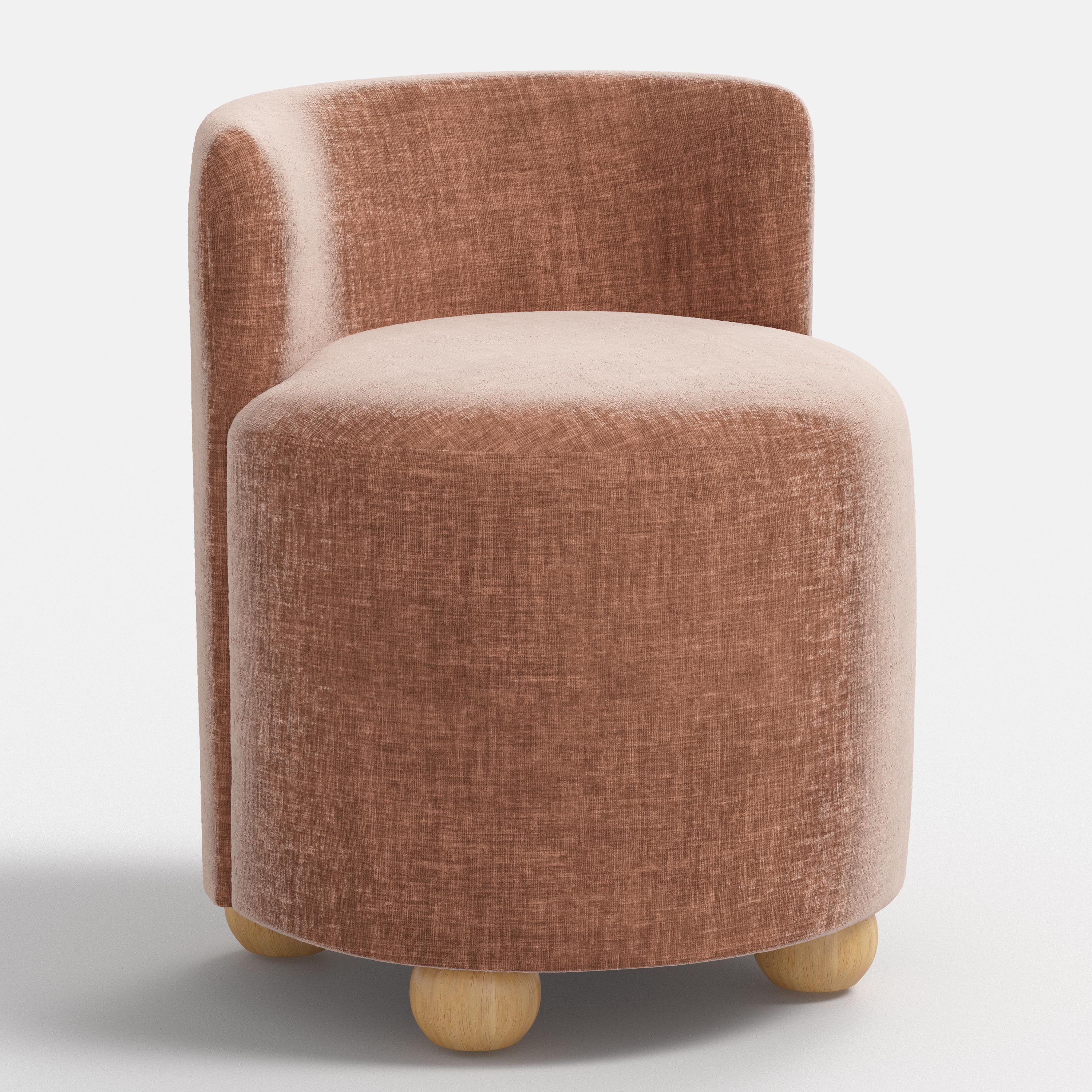 Round brown-colored seat with wooden legs on a white background