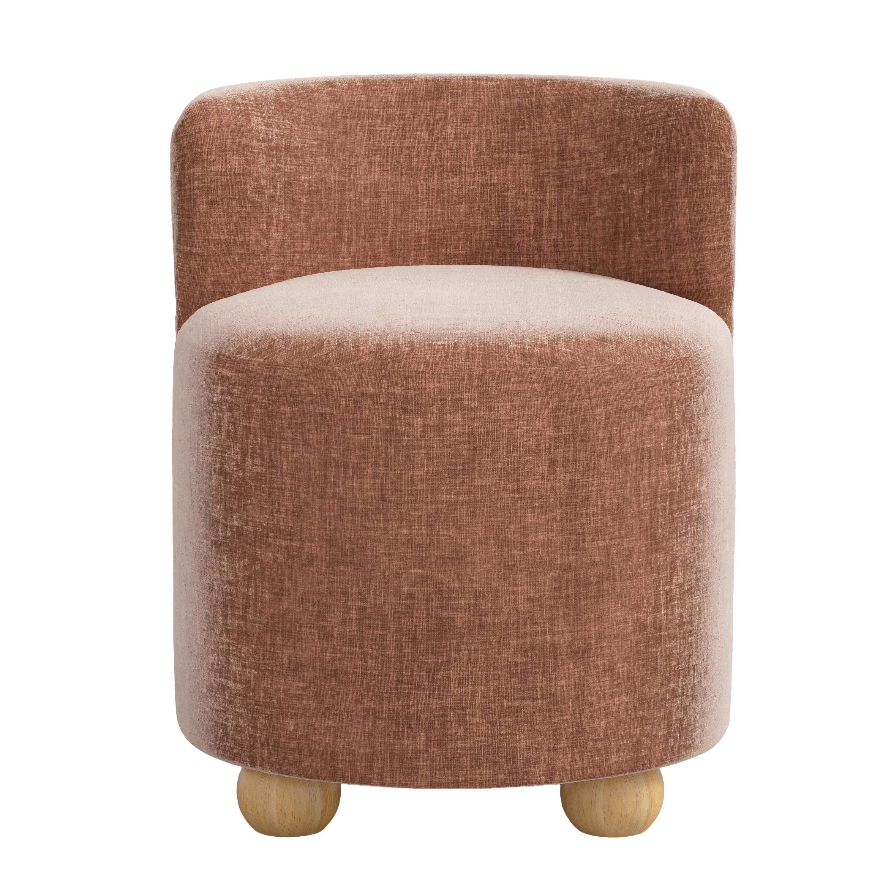Round brown-colored seat with wooden legs on a white background