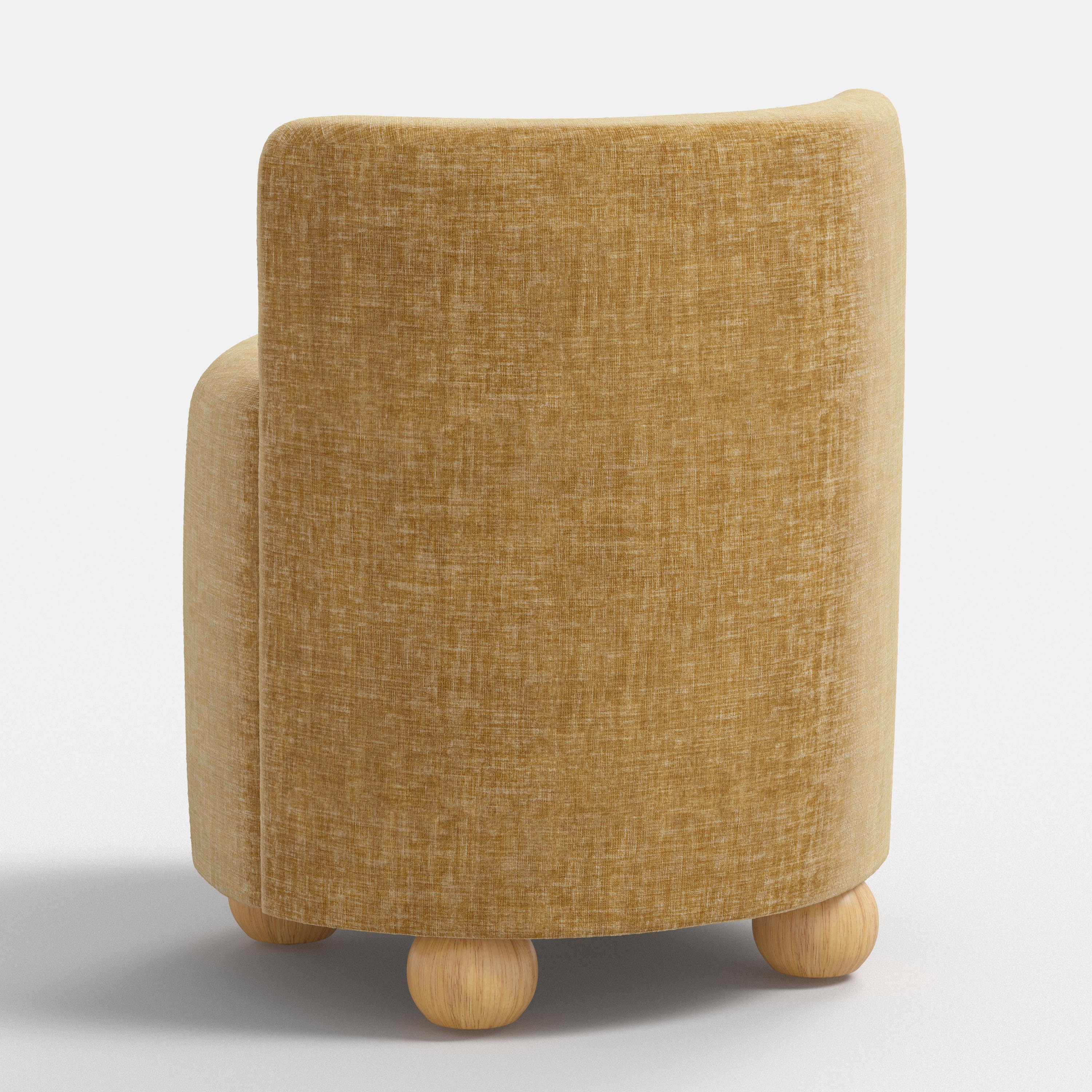 Round mustard-colored seat with wooden legs on a white background