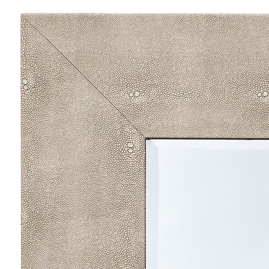 Beige textured faux shagreen mirror frame corner