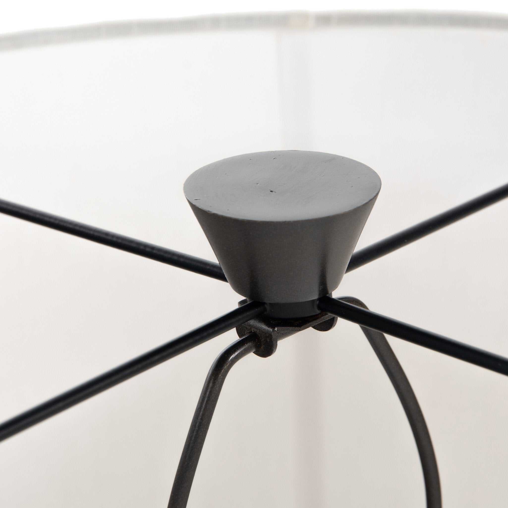 Close-up of a black lamp finial with a white background