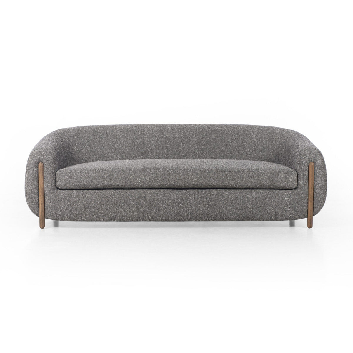 Gray sofa with wooden legs on a white background