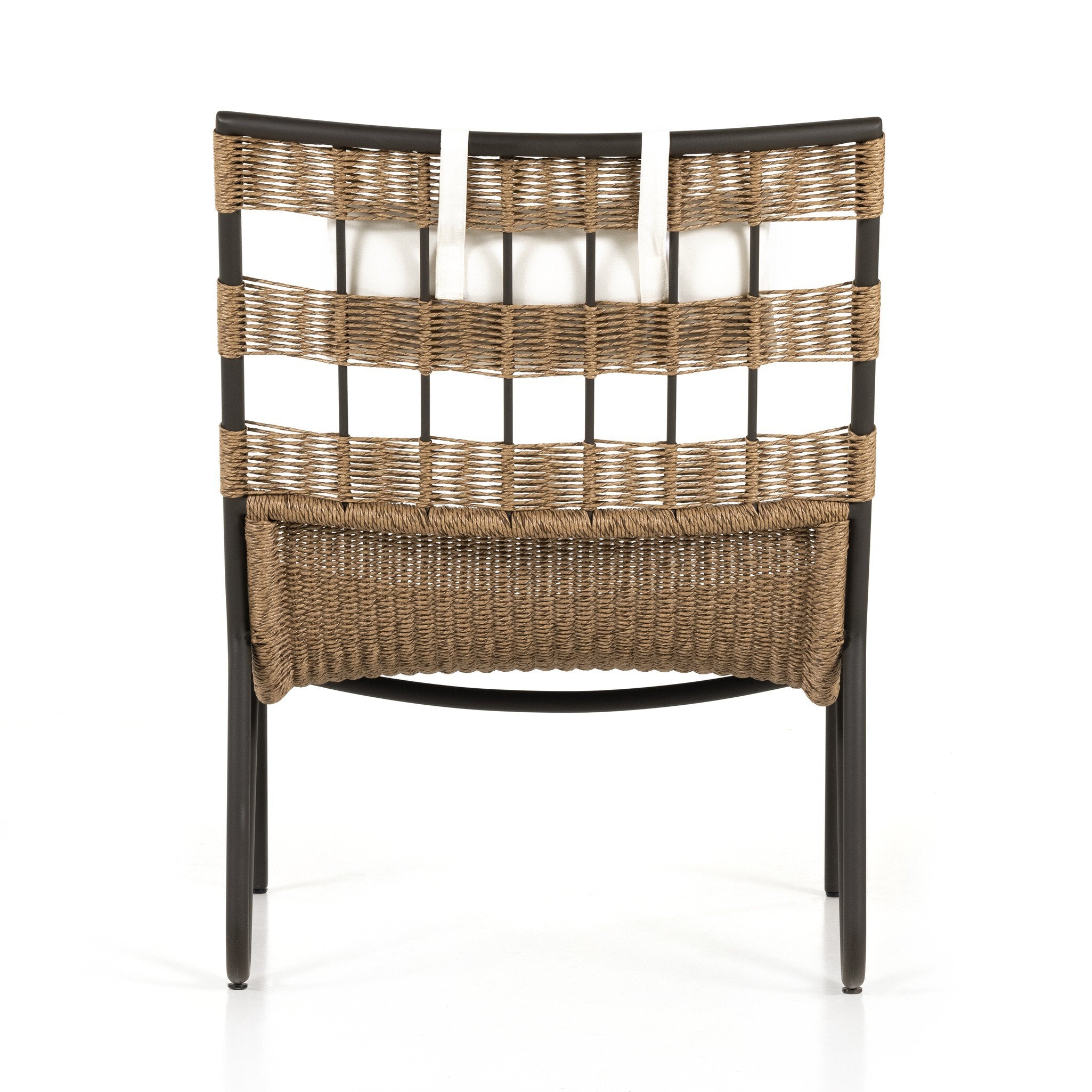 Wicker chair with black metal frame on a white background