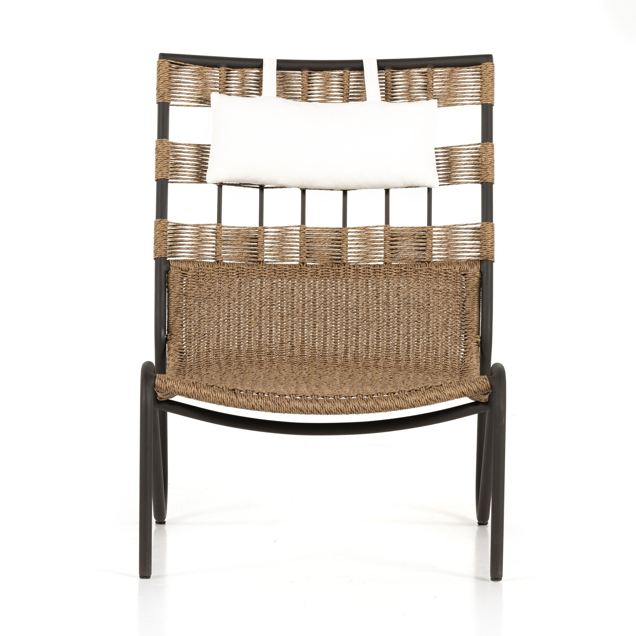 Outdoor chair with woven backrest and seat on a white background
