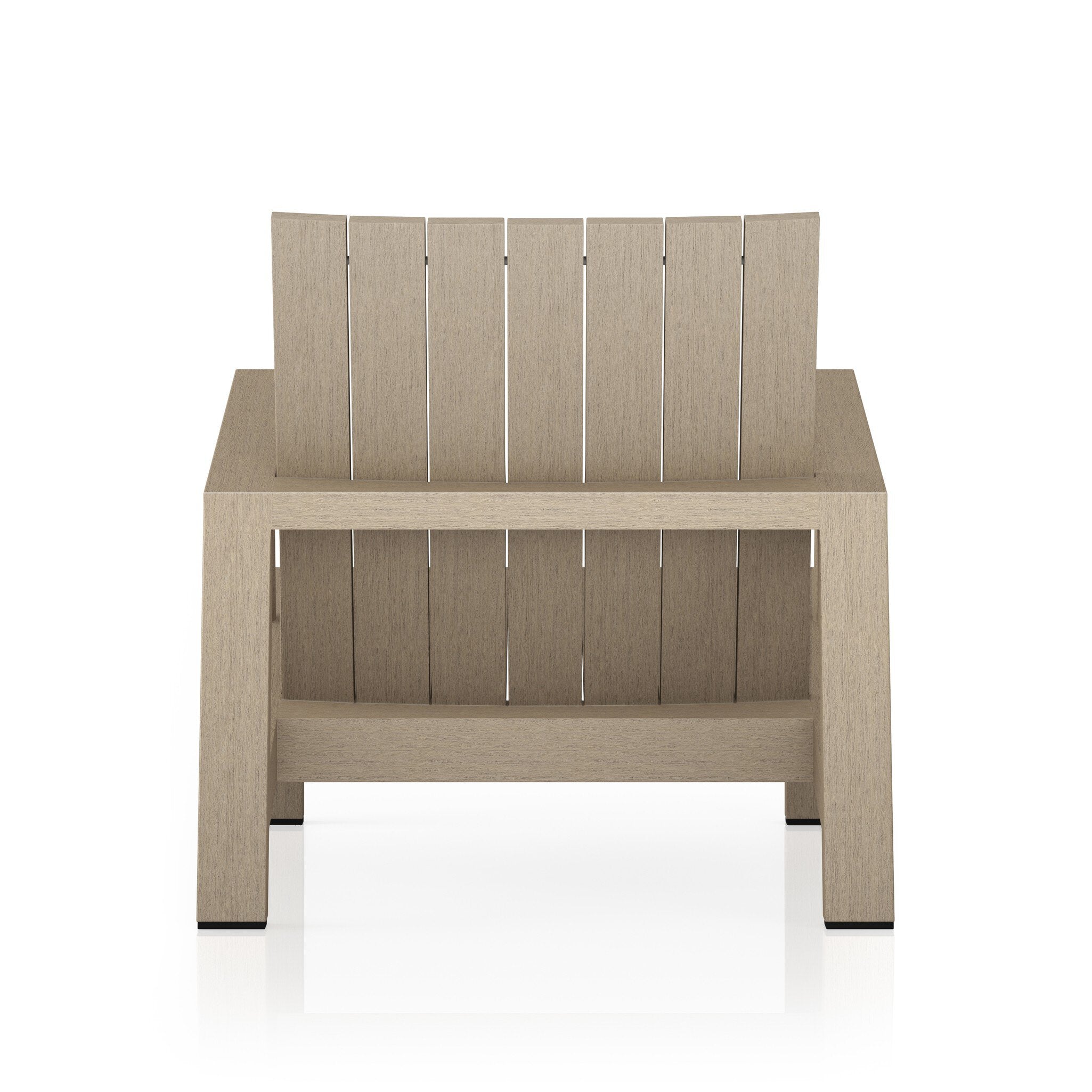 Wooden chair with a slatted design on a white background