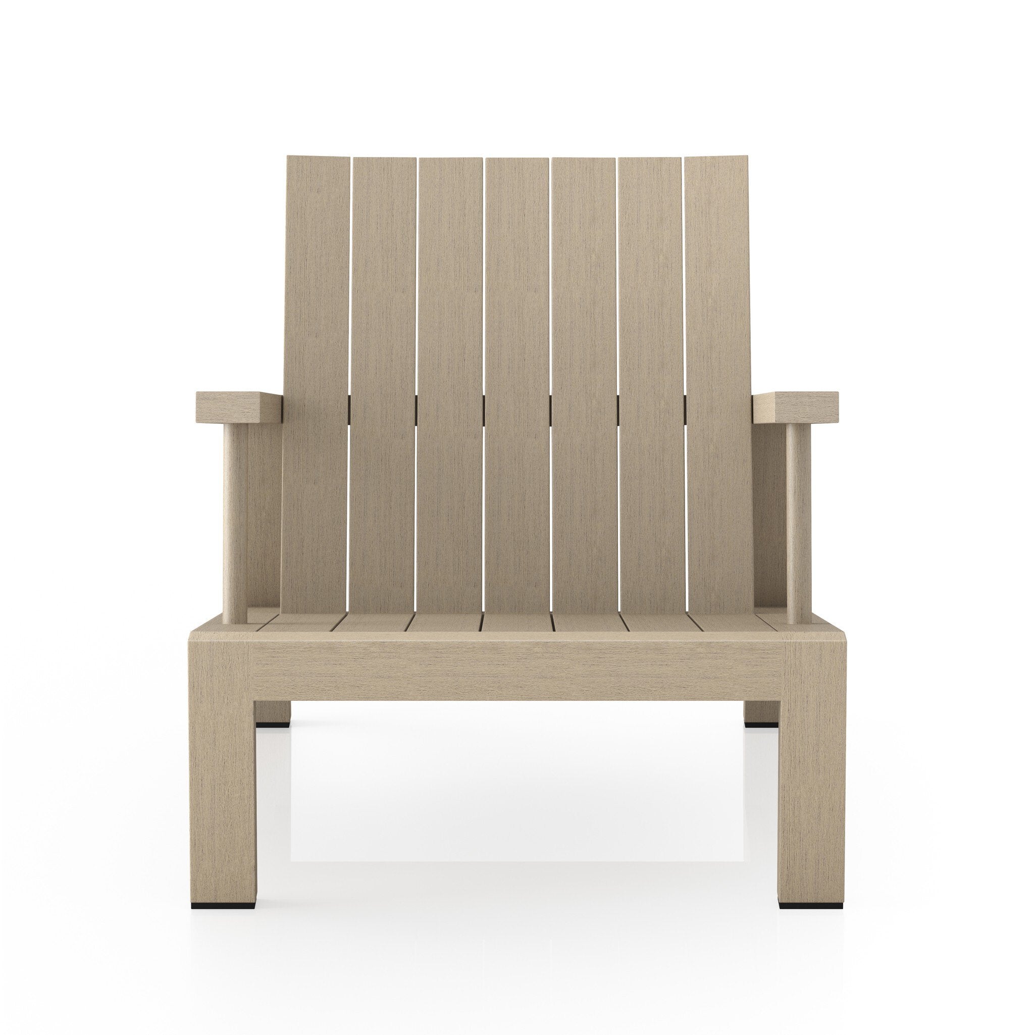 Wooden chair with a slatted design on a white background