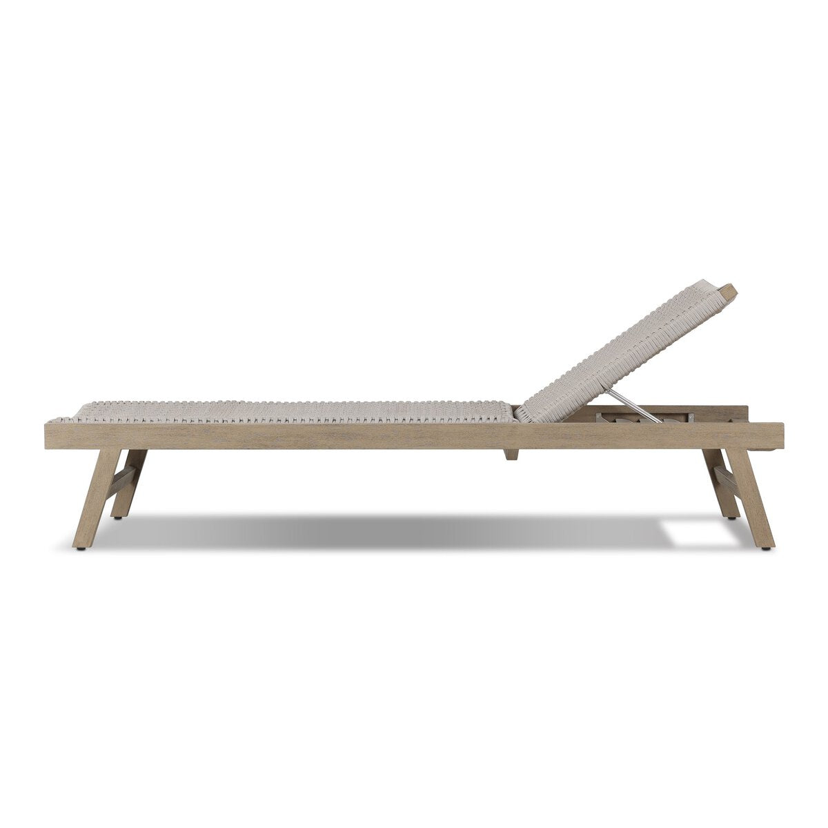 Beige sun lounger with white cushion on a white background