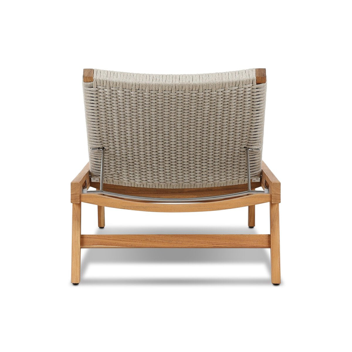 Woven chair with wooden frame on a white background