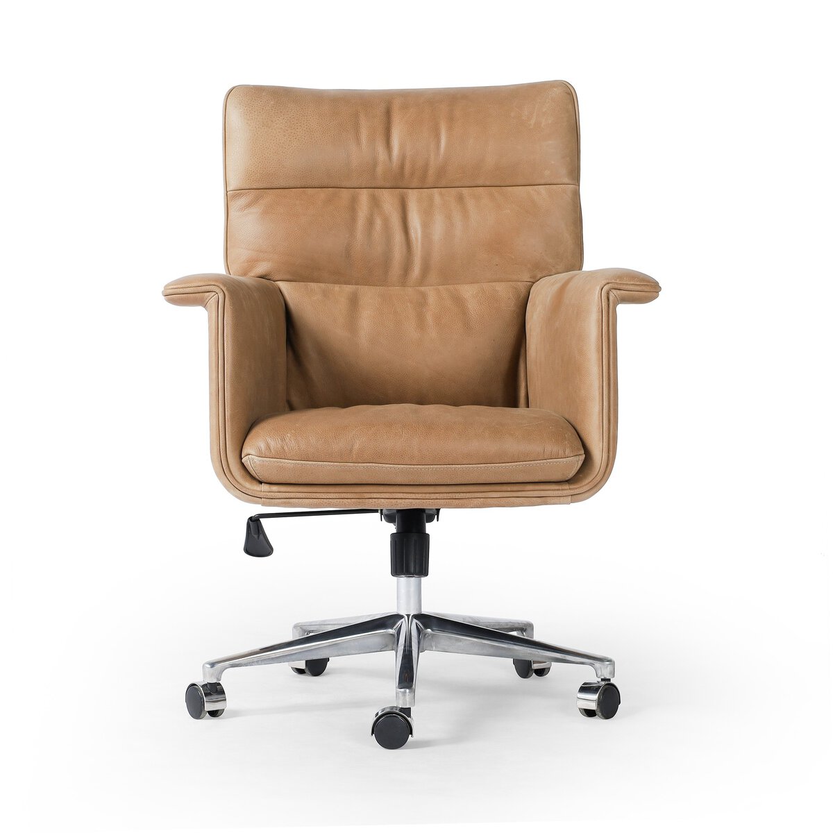 Brown leather office chair on a white background