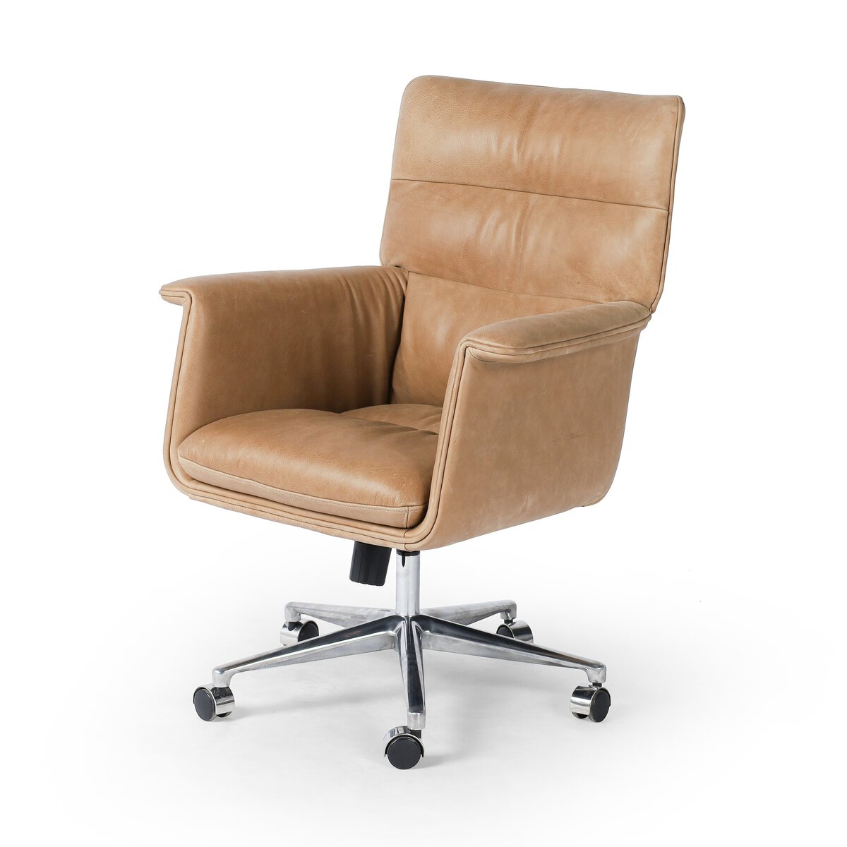 Brown leather office chair on a white background