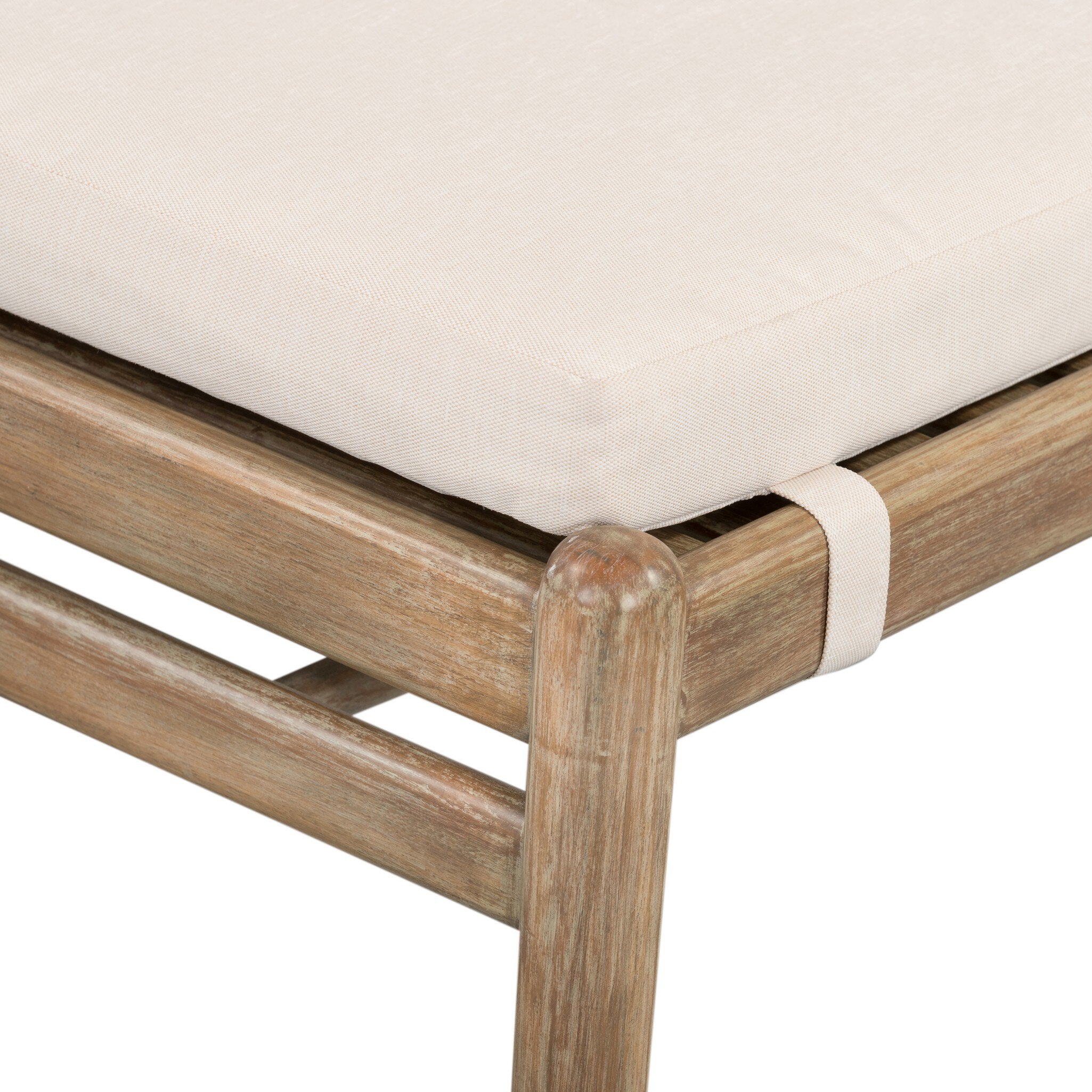 Wooden chair with a beige cushion on a white background