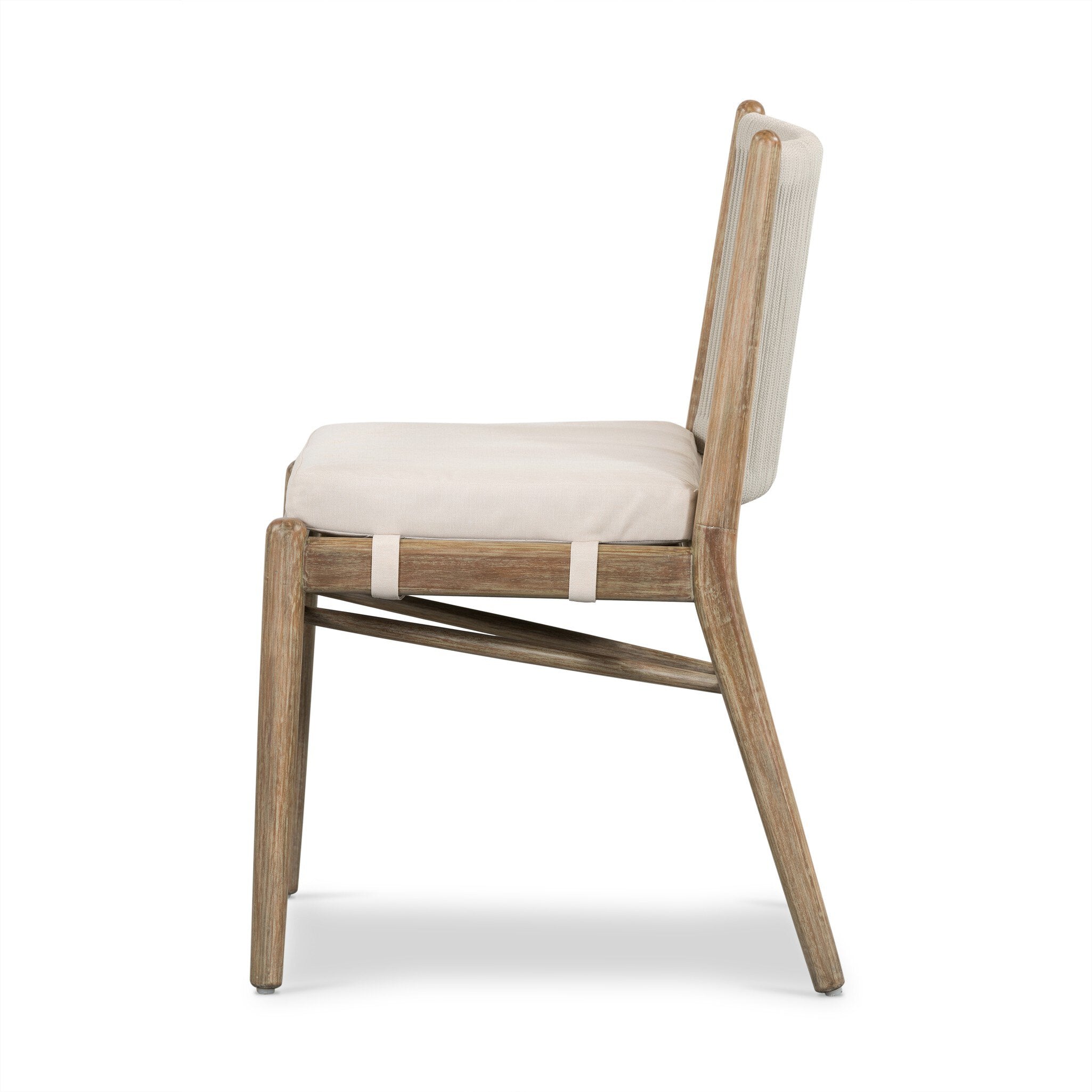 Wooden chair with white cushion on a white background