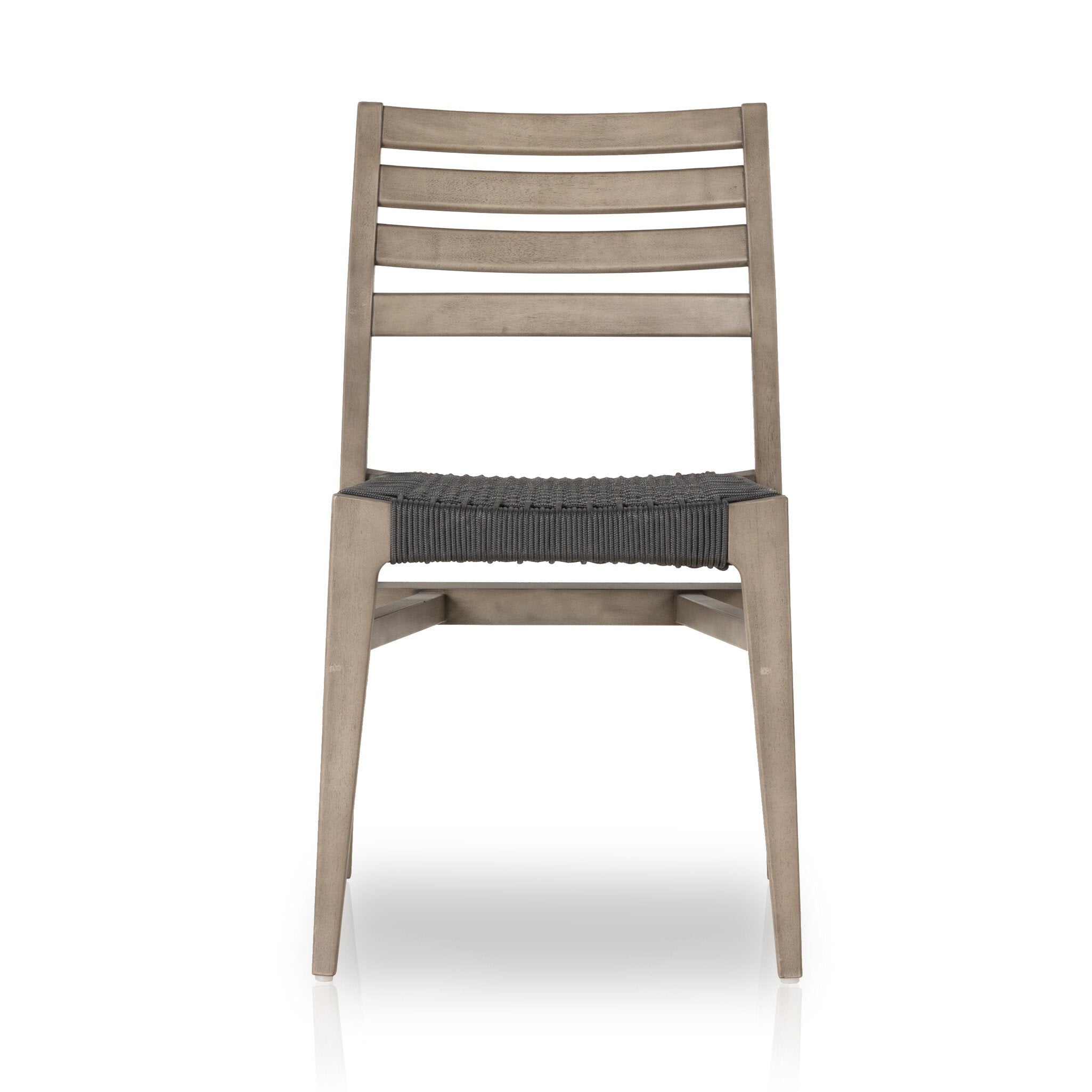Wooden chair with woven seat on a white background