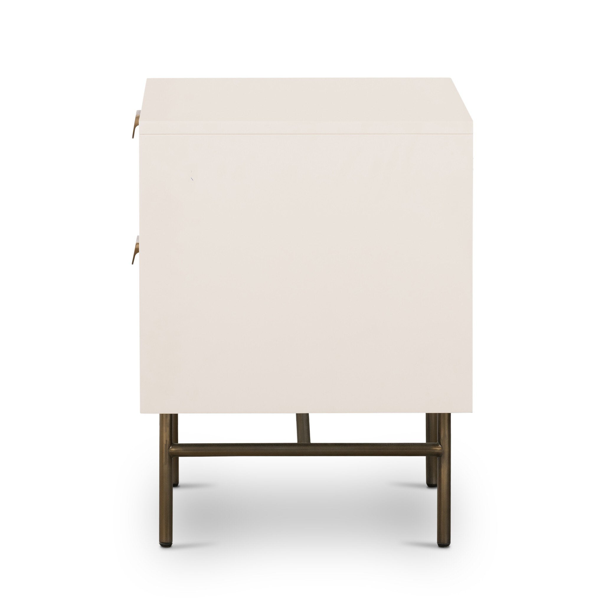 Small table with a white top and dark brown legs on a white background